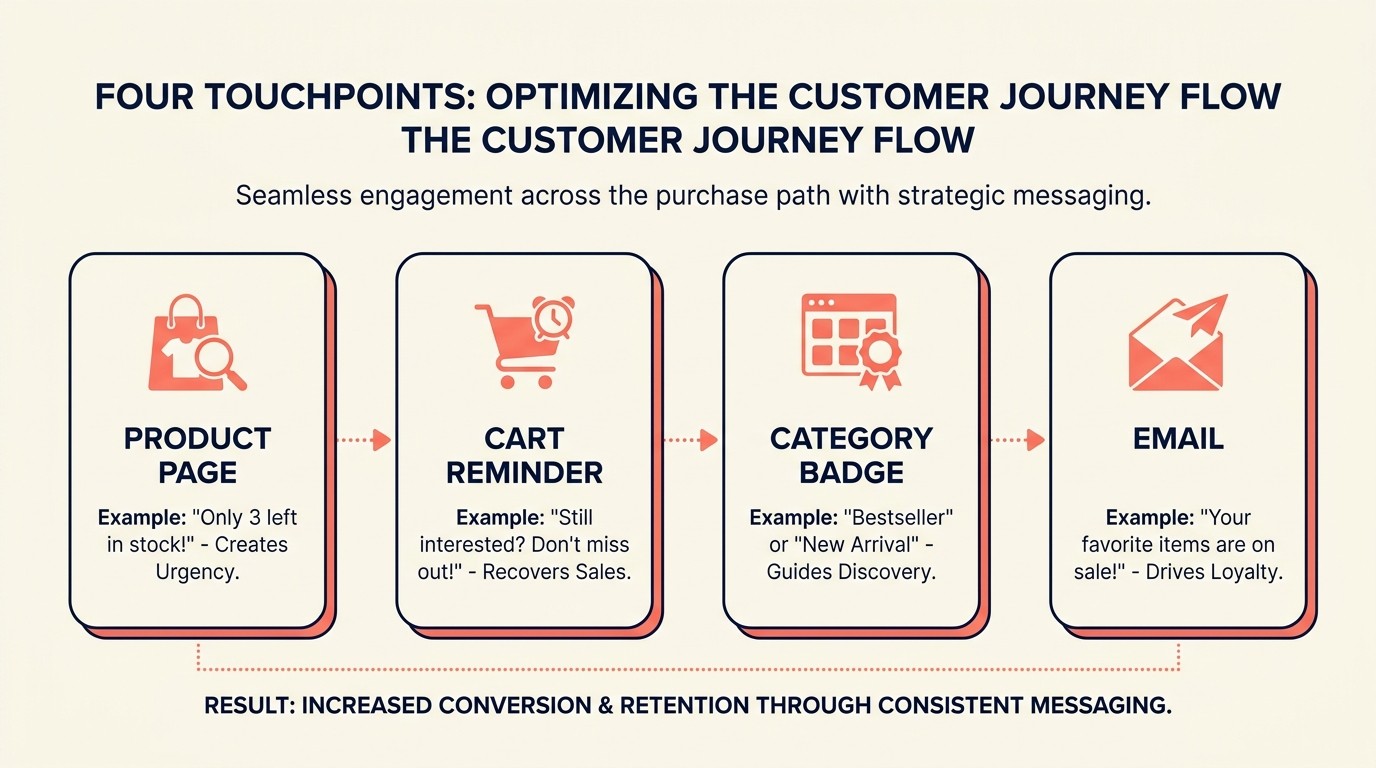 Product page, cart, and email presentation touchpoints for volume discount messaging conversion