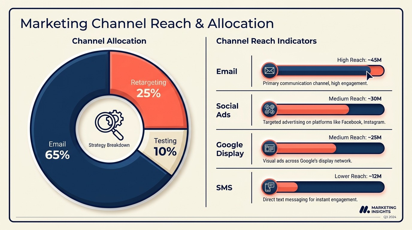 Multi-channel retargeting reaching lapsed customers across Facebook, Instagram, Google Display, Search, and YouTube with dynamic product ads