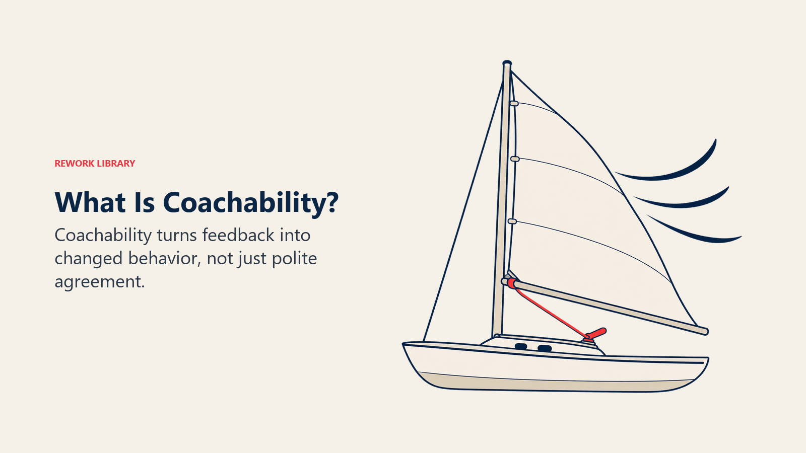 Coachability diilustrasikan dengan layar perahu yang disesuaikan untuk merespons embusan angin yang datang.