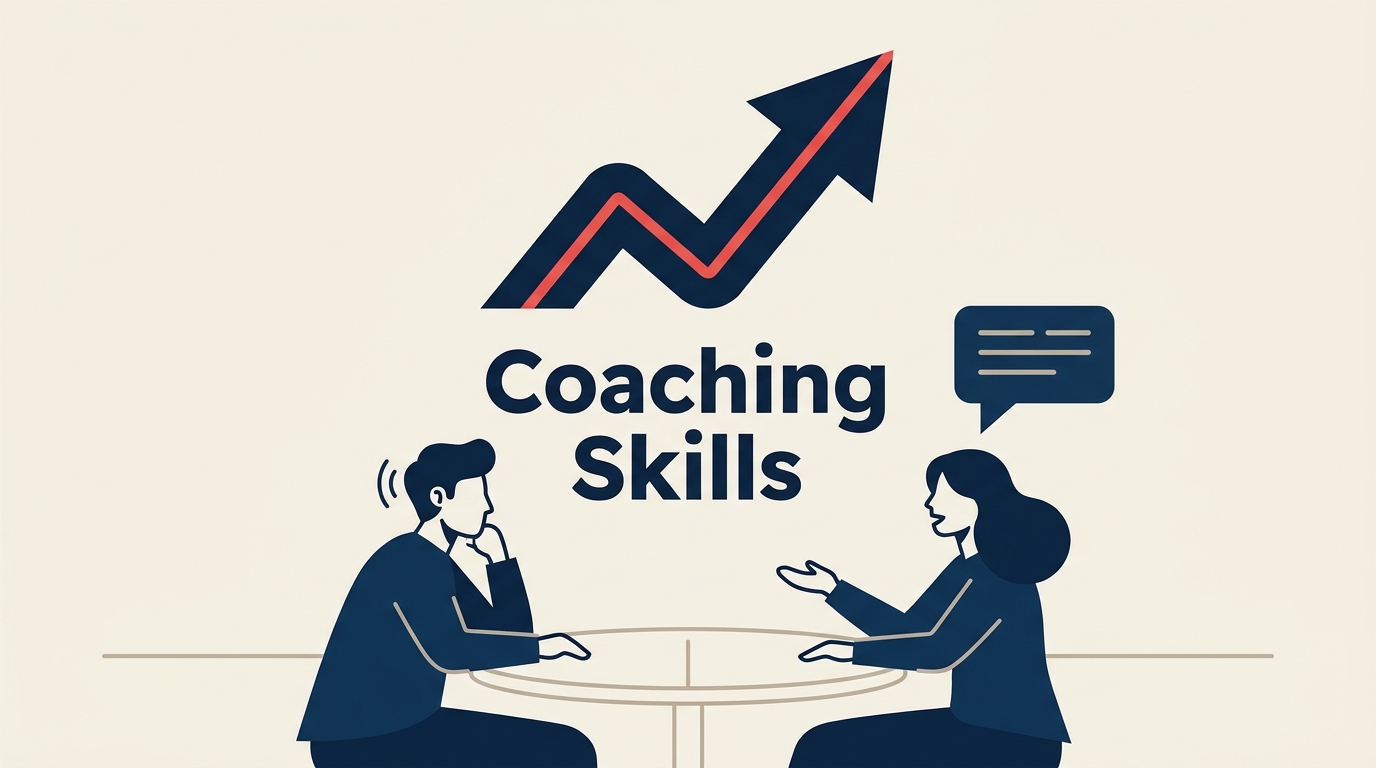 Two professionals in a 1:1 coaching conversation illustrating core coaching skills