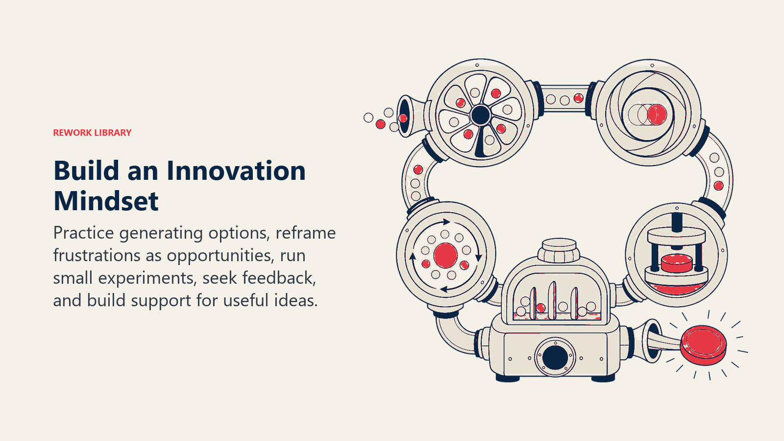 Building an innovation mindset illustrated by an idea training apparatus for prototypes, feedback, and adoption