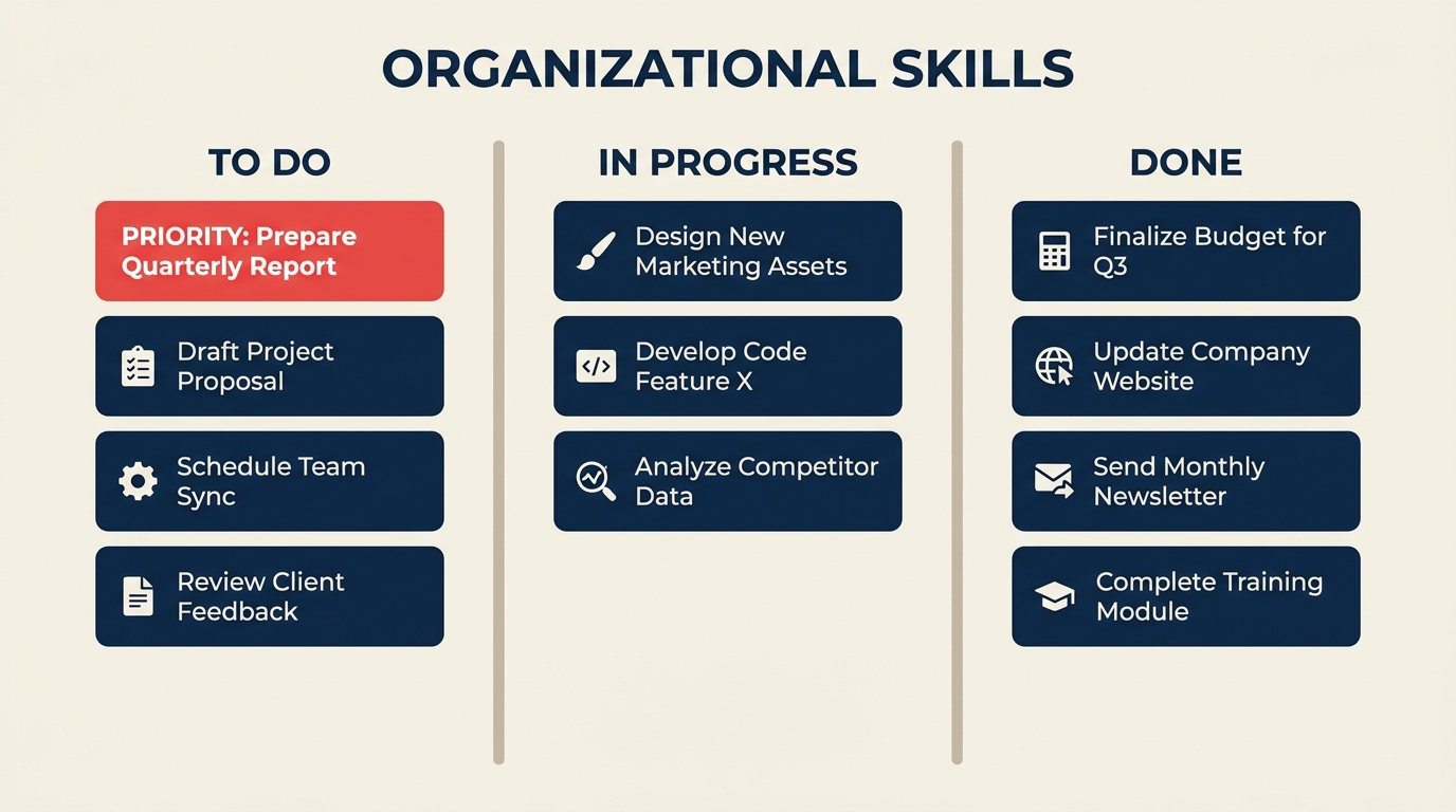 Organizational skills shown as tasks sorted into clear priorities