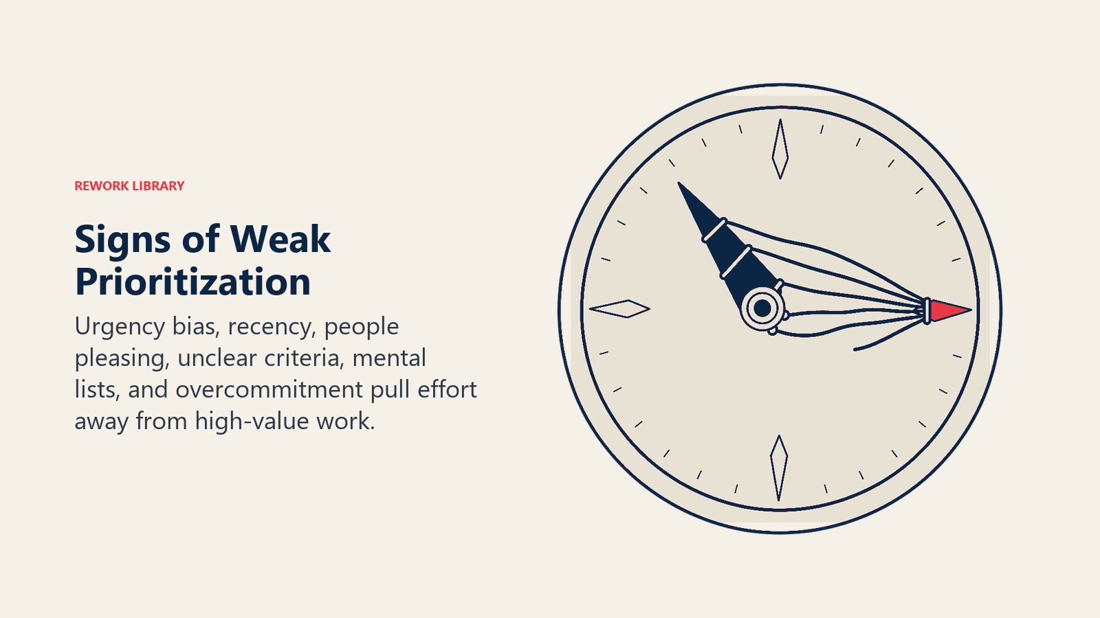 Priority compass pulled off course by urgency bias, recency, unclear criteria, and overcommitment
