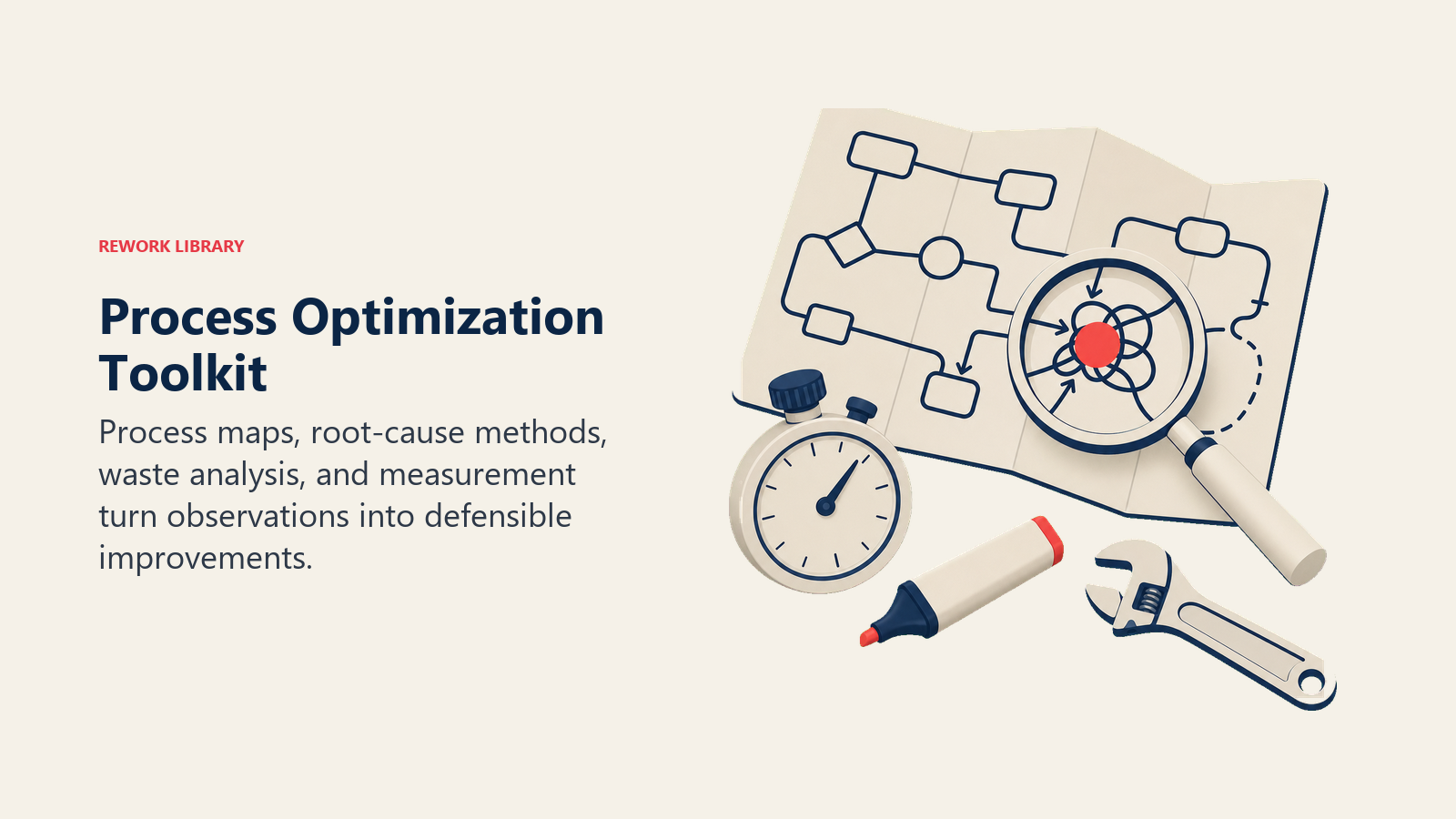 Process optimization toolkit combining maps, measurement, time analysis, and improvement tools
