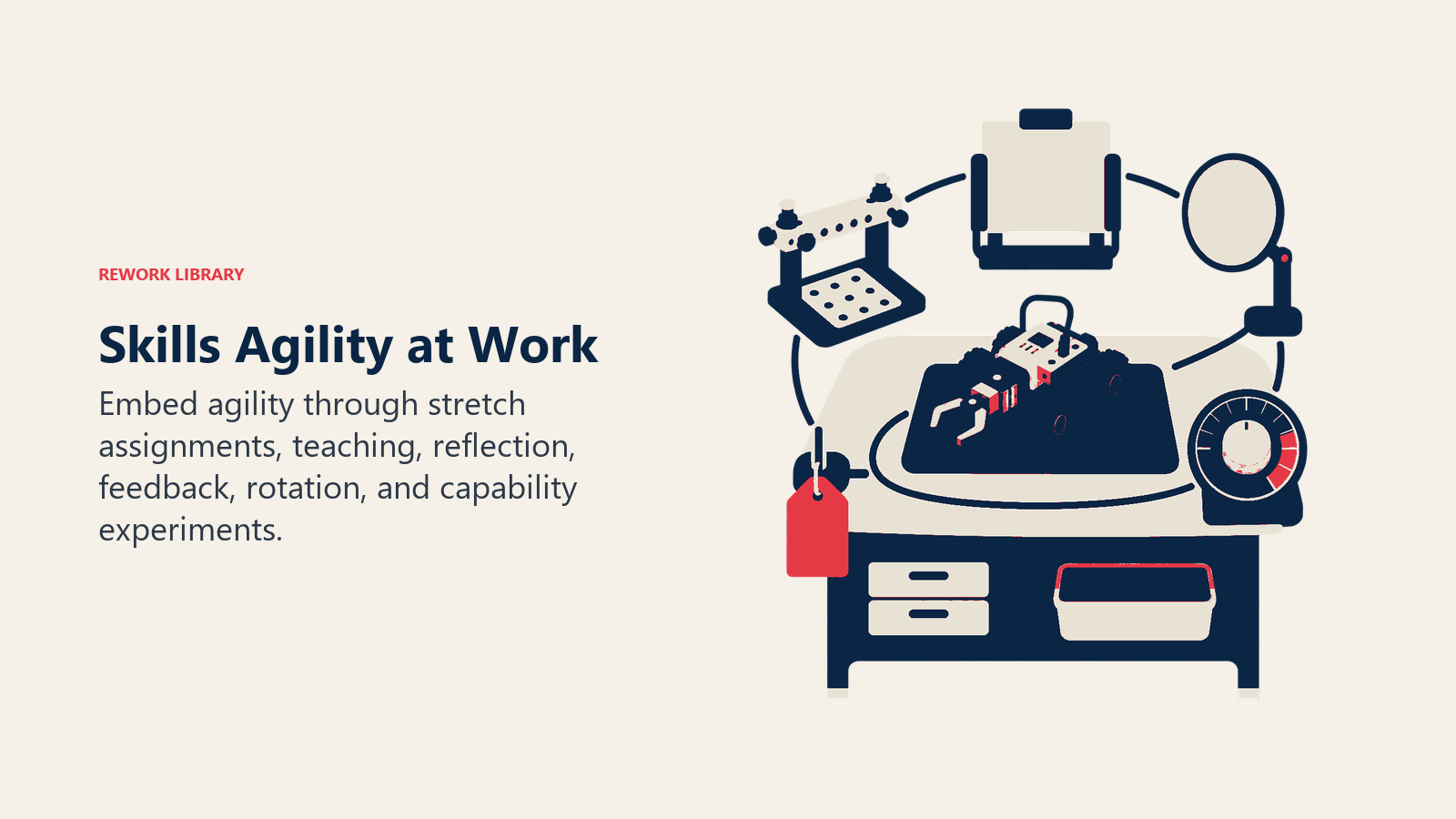 Skills Agility at Work illustrated by work and learning bench