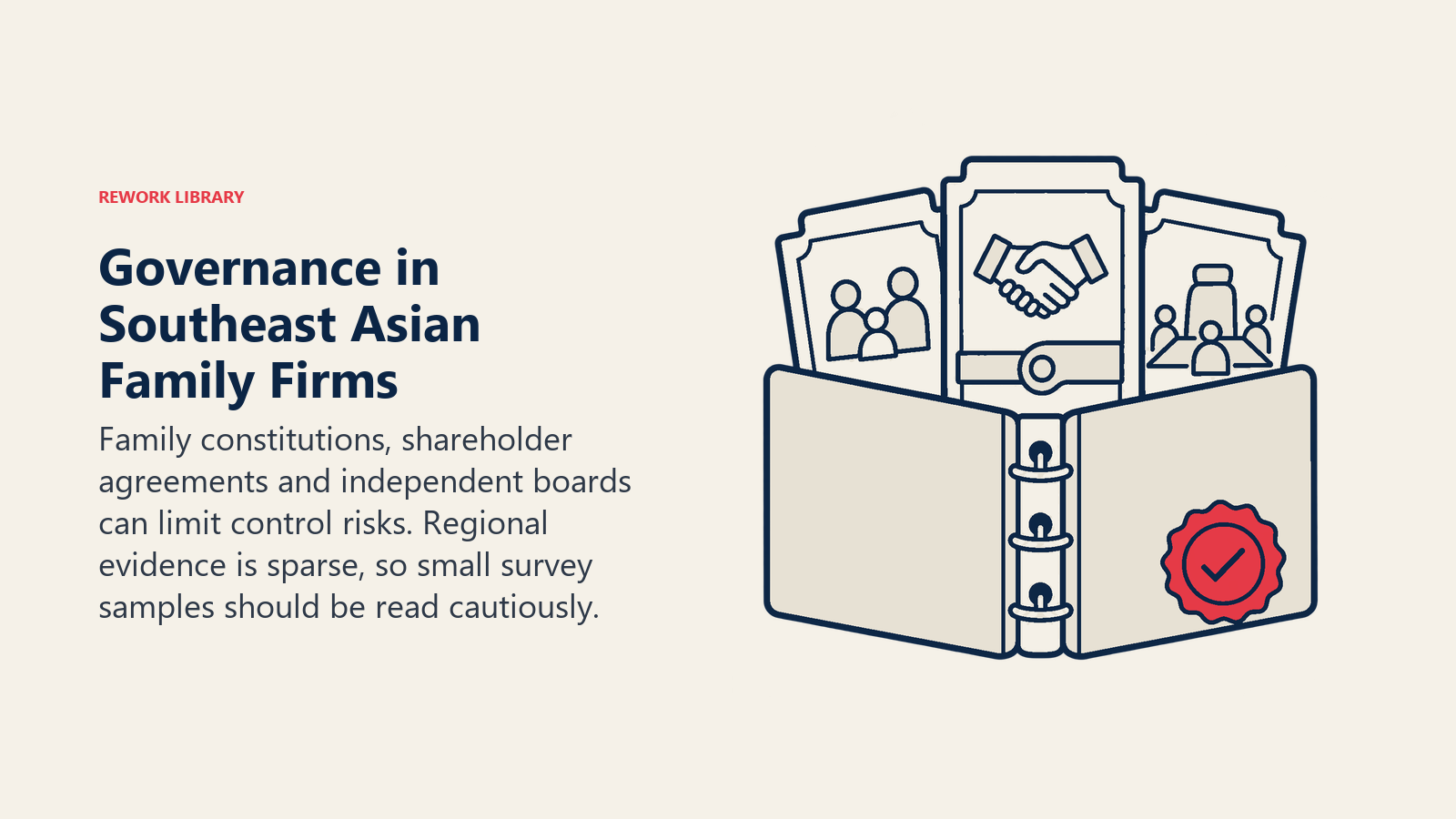 Governance in Southeast Asian Family Firms: Family constitutions, shareholder agreements and independent boards can limit control risks. Regional evidence is sparse, so small survey samples should be read cautiously.