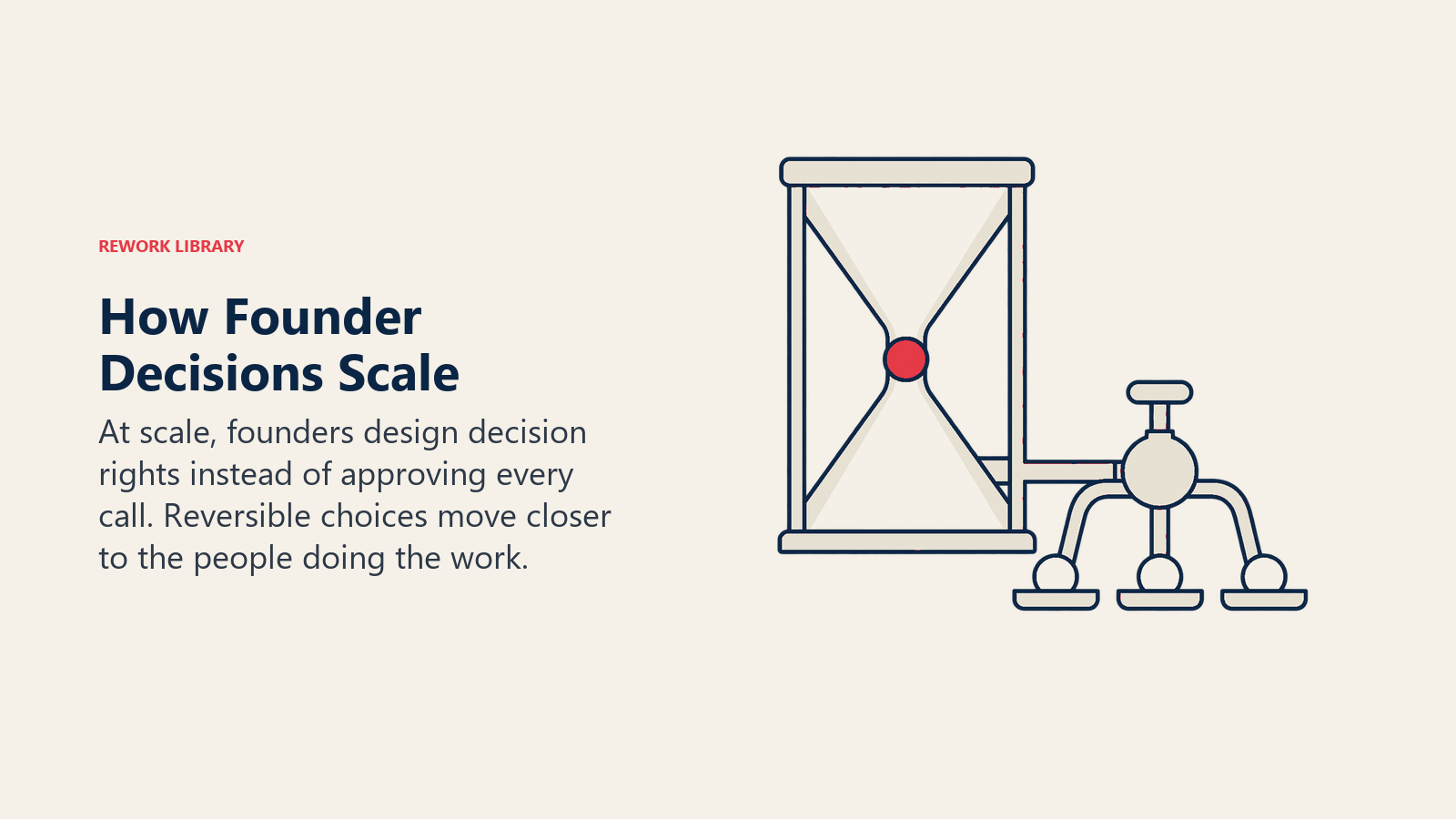 Founder decision capacity illustrated by a constrained hopper and distributed decision outlets