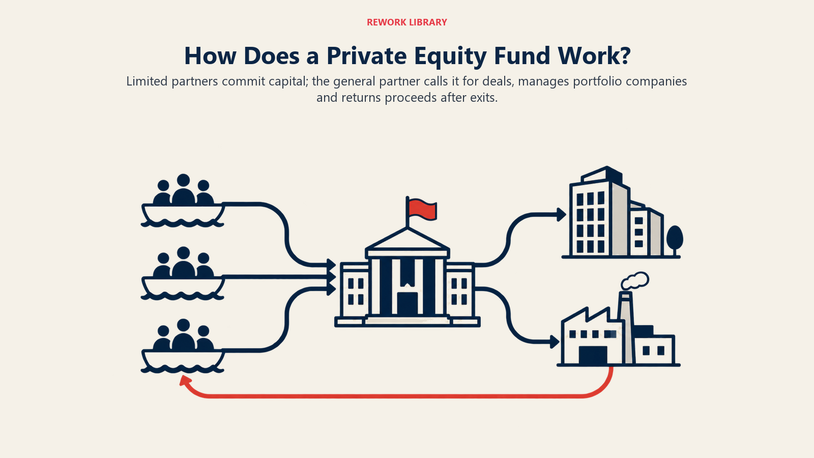 How Does a Private Equity Fund Work shown through LP vessels into GP conduit.