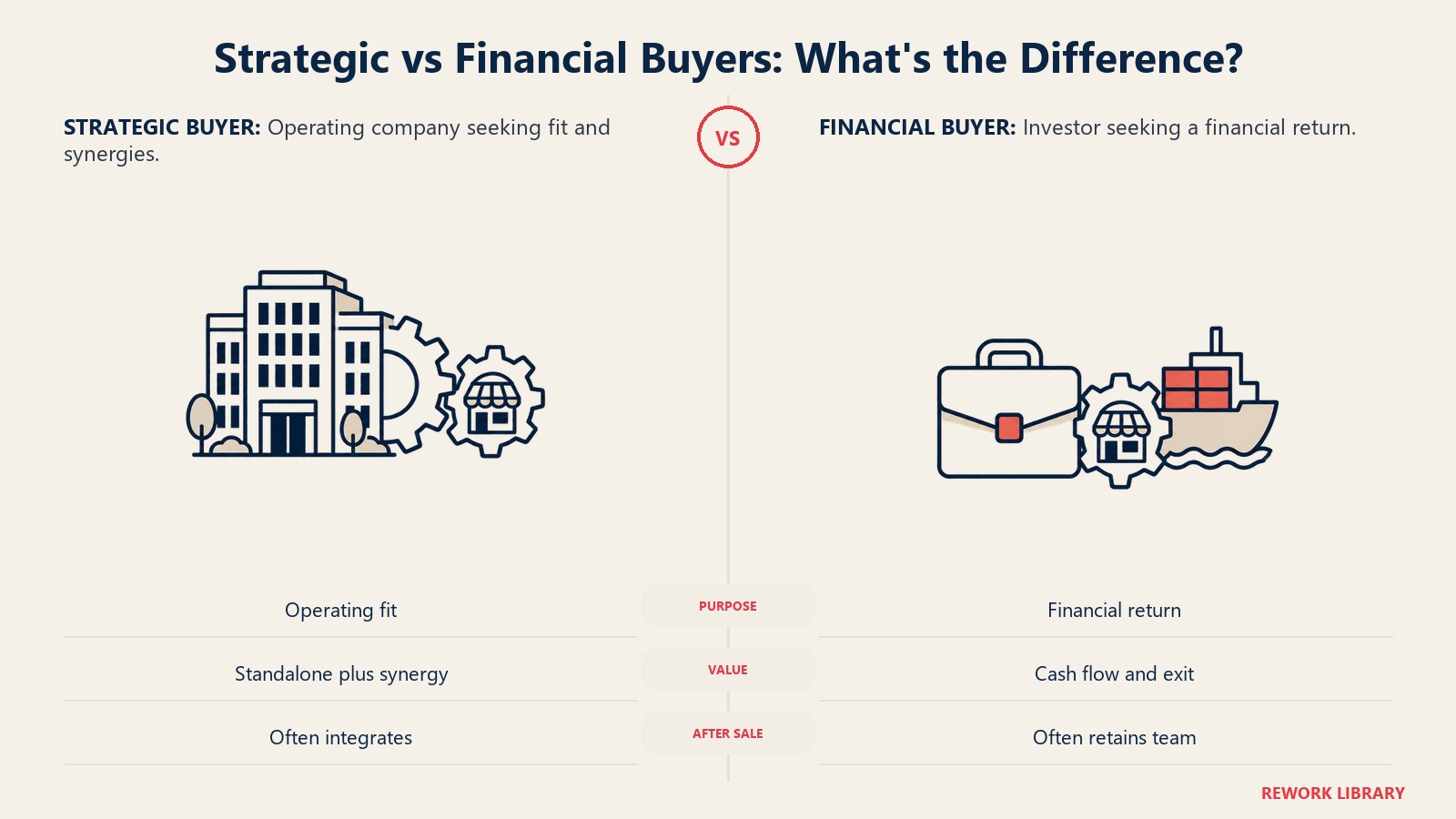 Strategic vs Financial Buyers: What's the Difference shown through matched buyer approaches to one target.