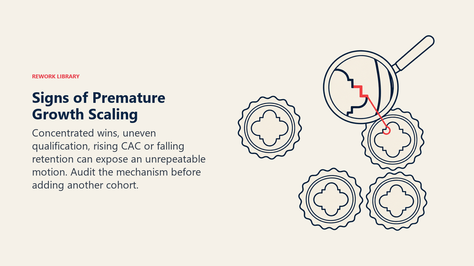 An inspection lens reveals inconsistent internal notches in apparently repeated growth outputs.