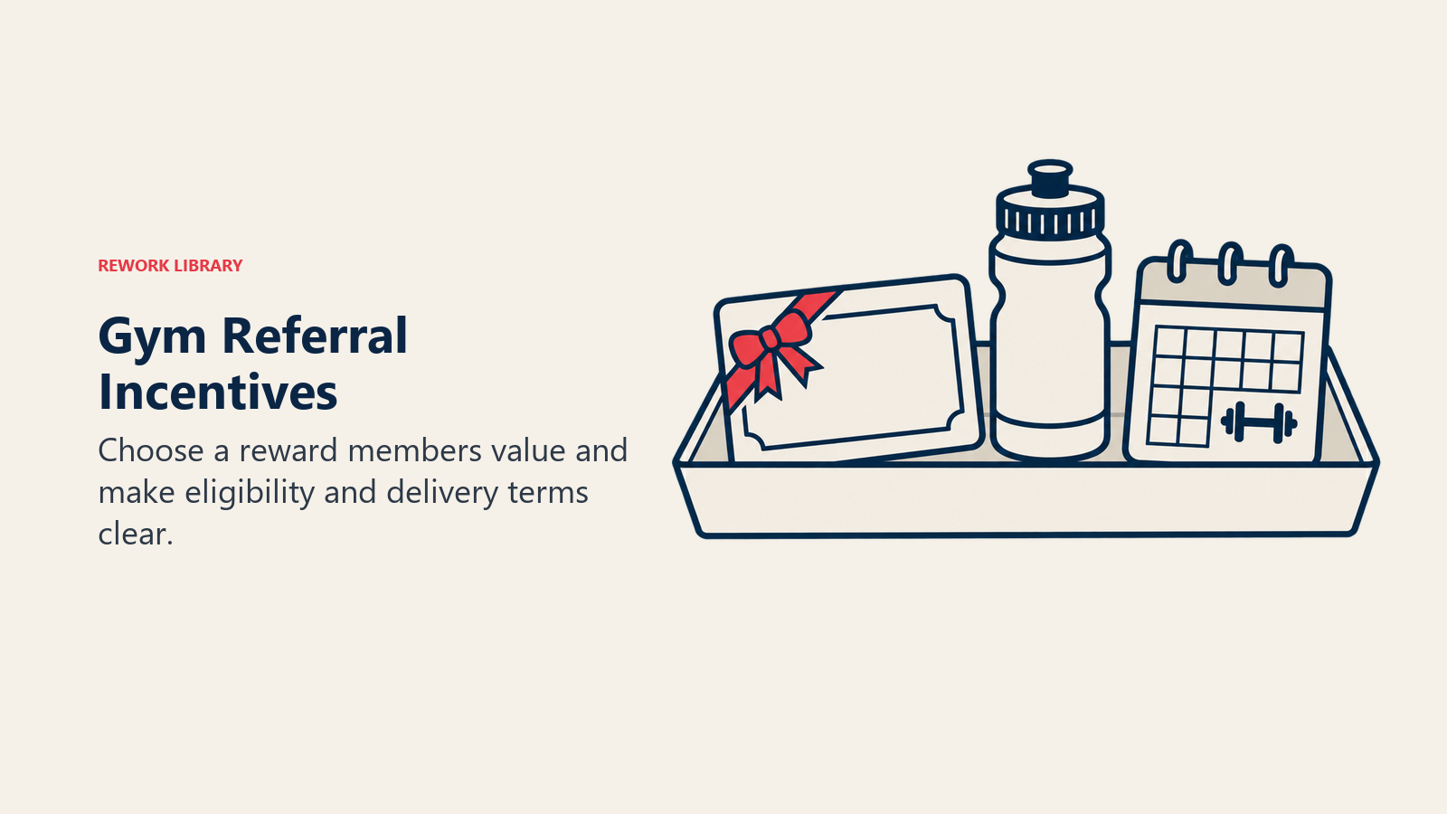 Gym Referral Incentives: three distinct reward objects within one open tray