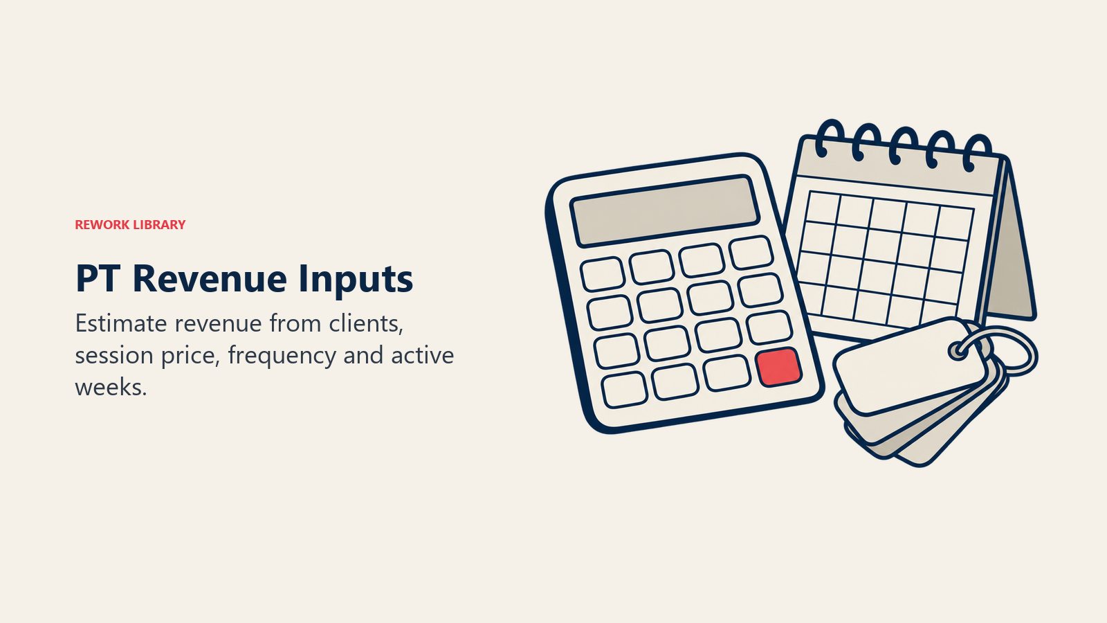 A calculator, appointment calendar and member tags represent personal training revenue inputs
