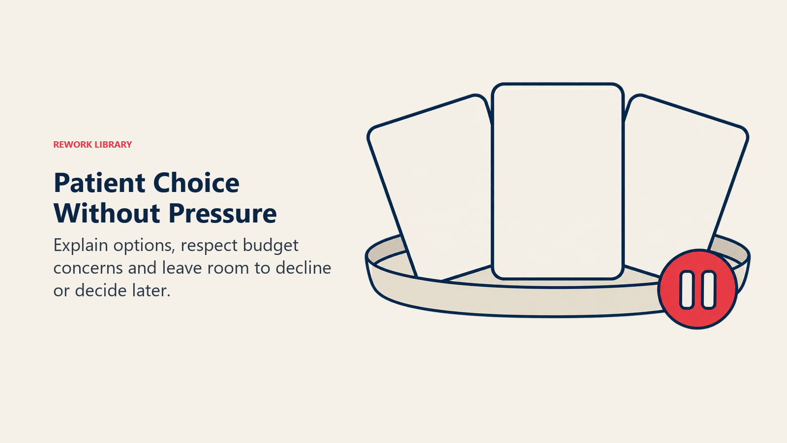 Patient Choice Without Pressure illustrated by open option cards.