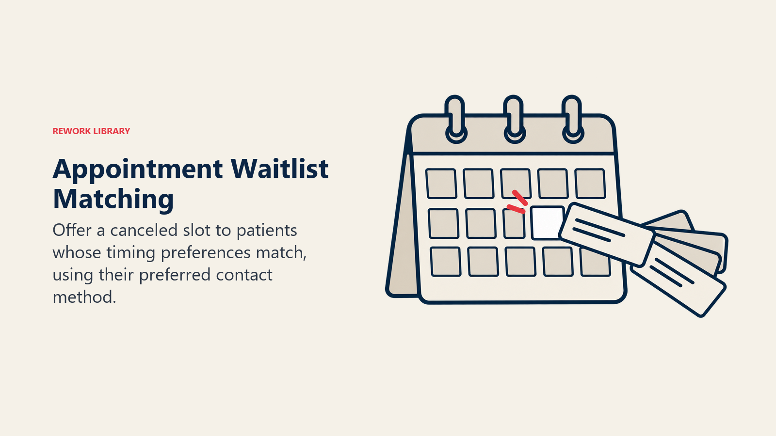 Appointment Waitlist Matching illustrated by calendar slot and matching slip.