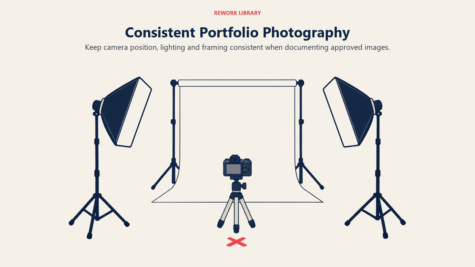 Consistent Portfolio Photography illustrated by camera consistency setup.