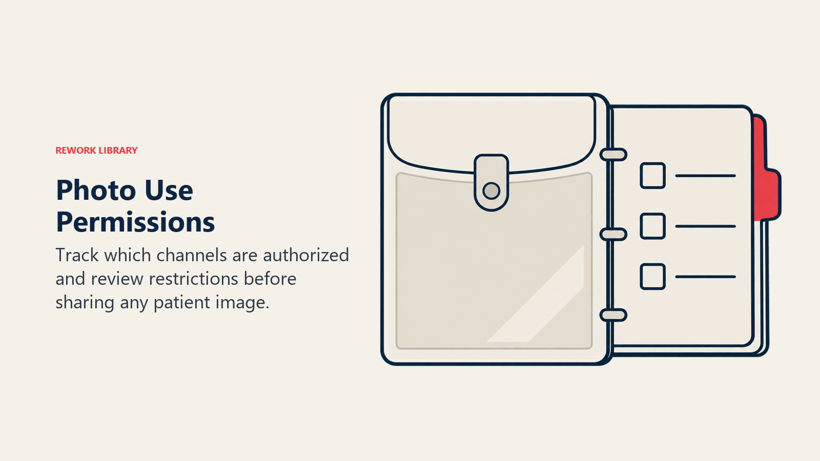 Photo Use Permissions illustrated by photo sleeve and permissions ledger.