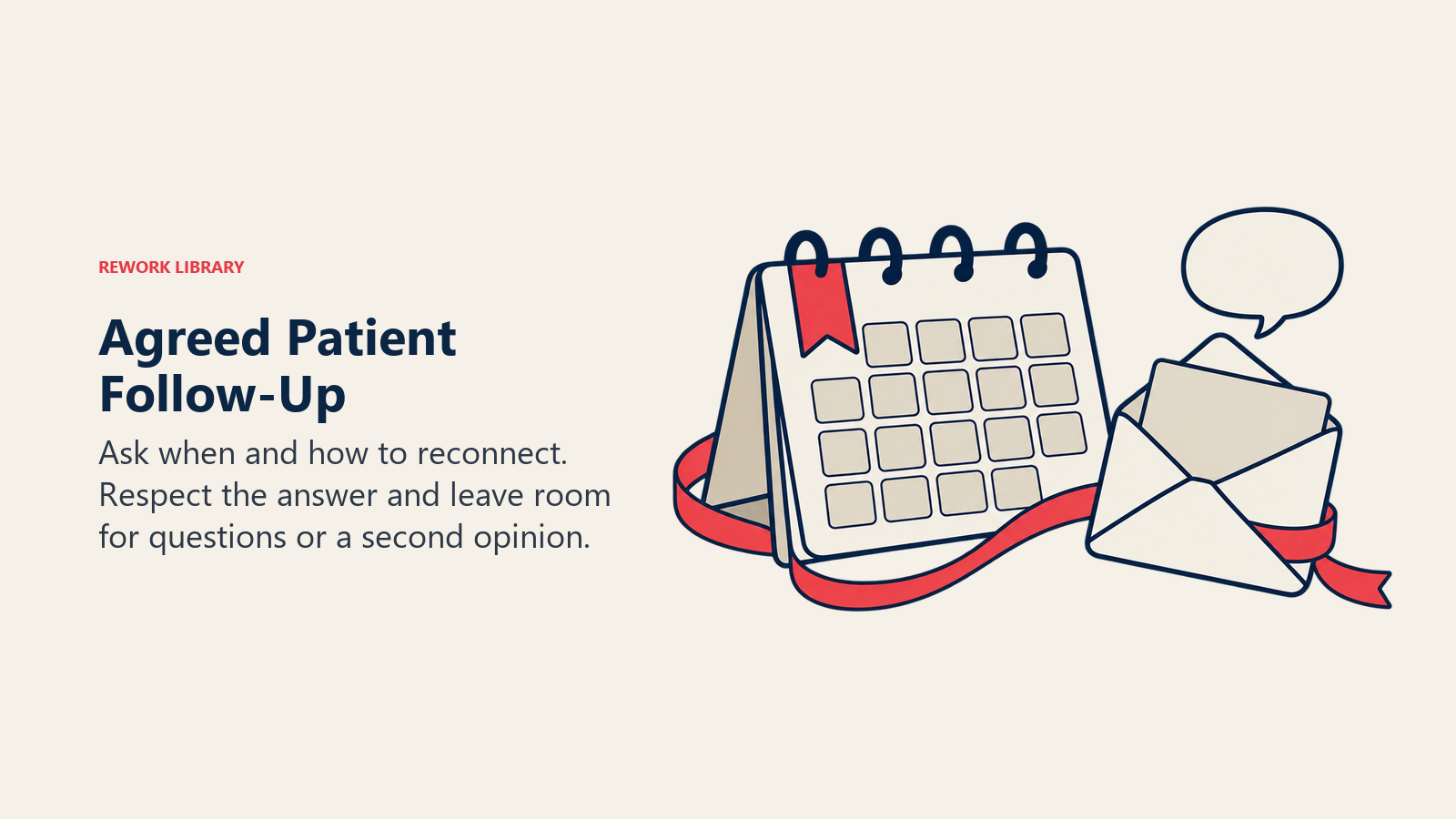 Calendar and envelope representing patient-agreed follow-up timing and communication.