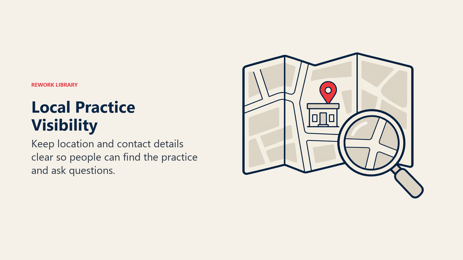 Neighborhood map and location pin illustrating clear local practice information.