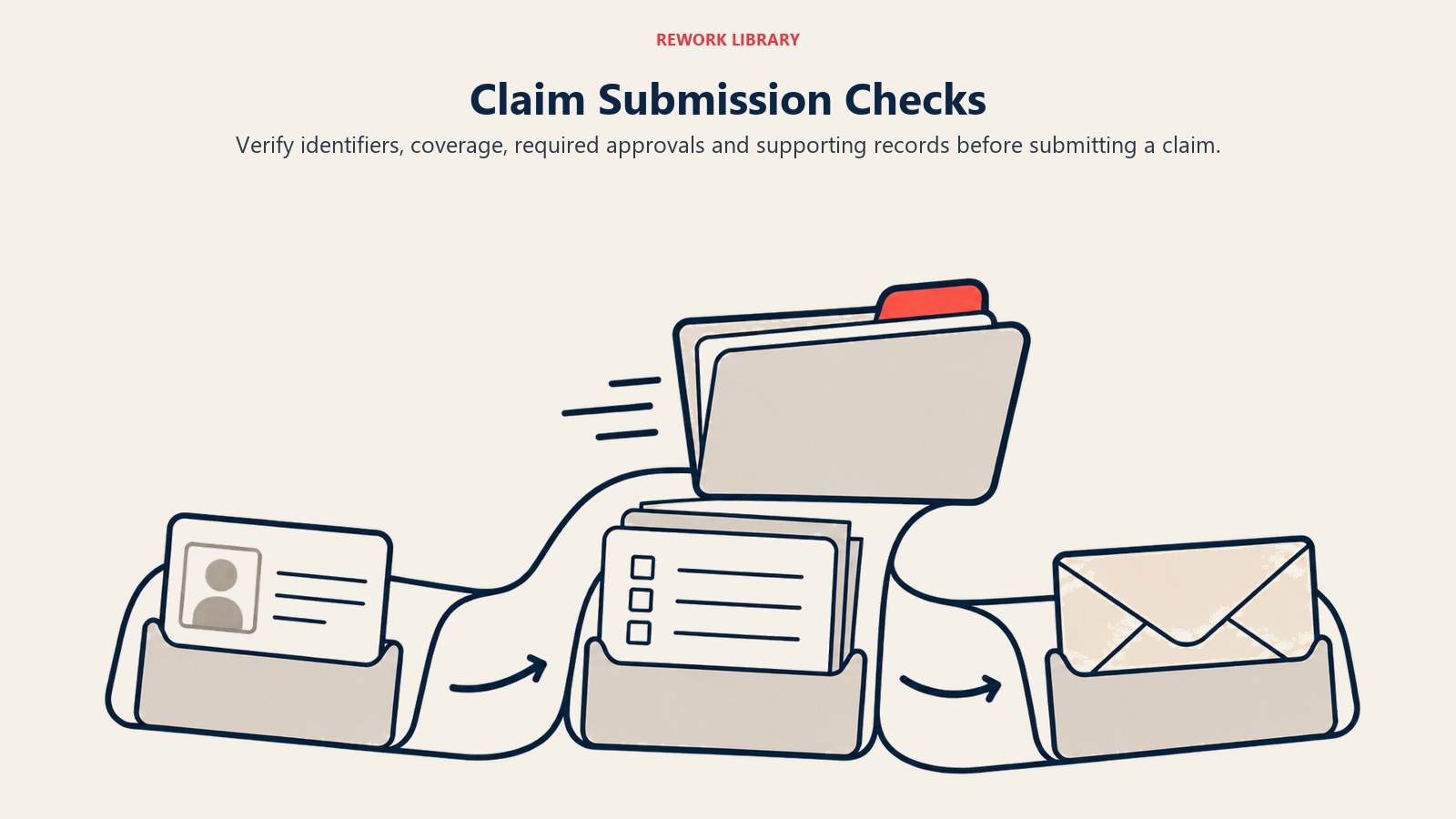 Claim folder moving through identifier, record and submission checks.