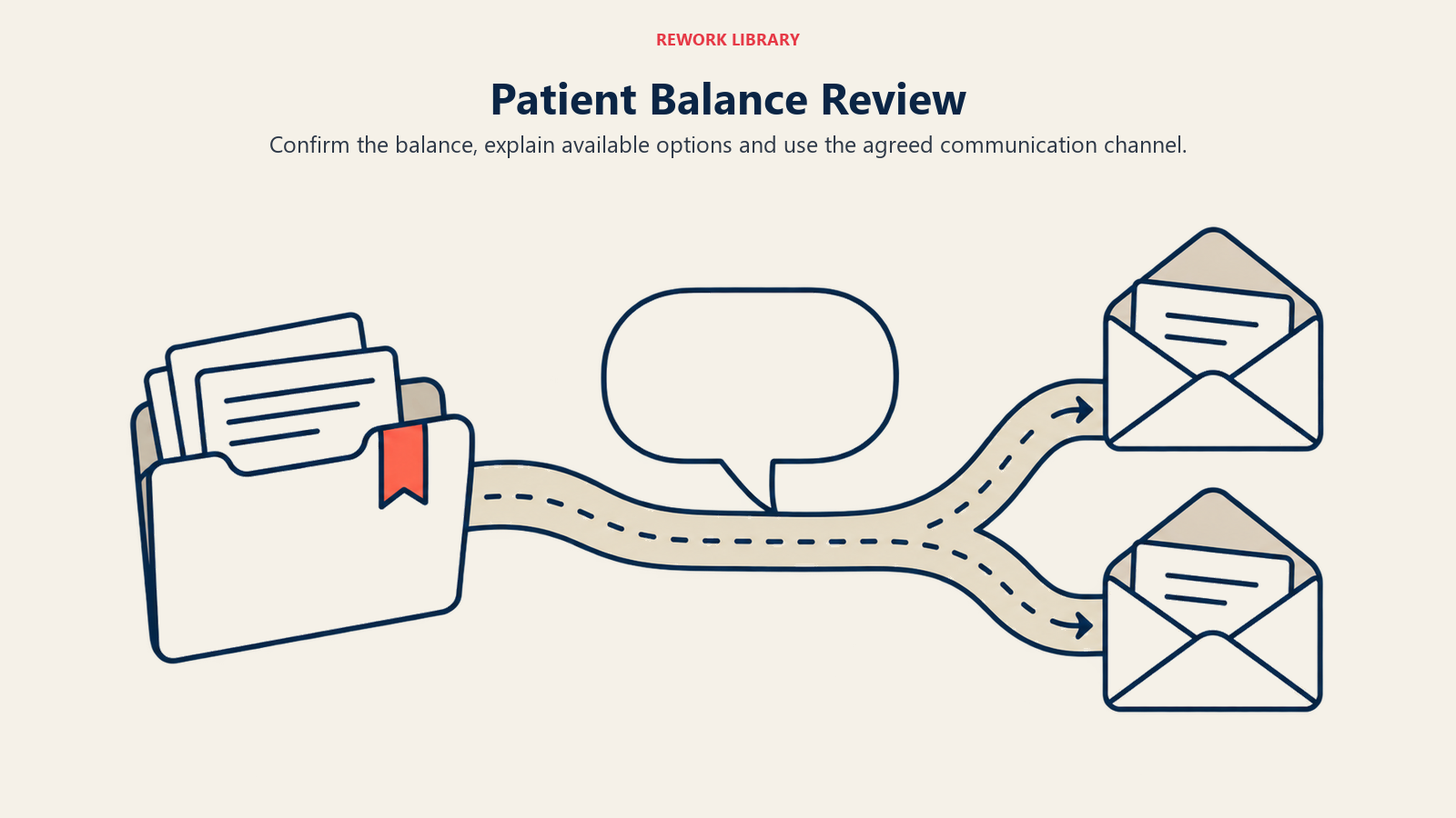 Account folder and communication options representing respectful patient balance review.