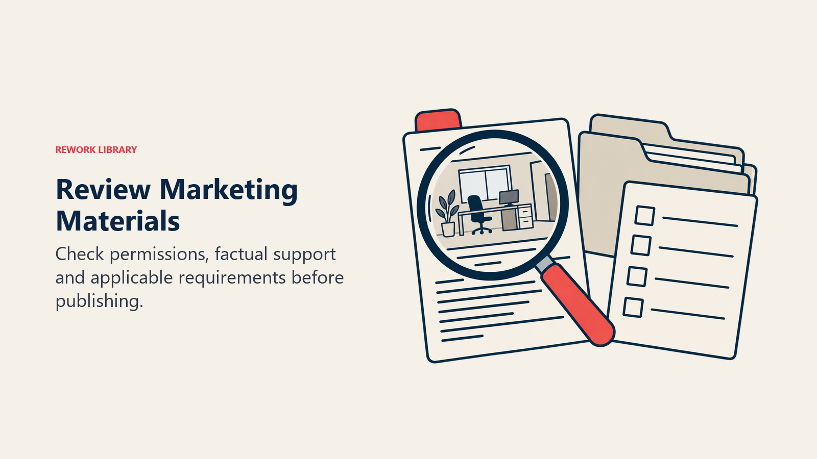 Review Marketing Materials illustrated with a proof page and review documents