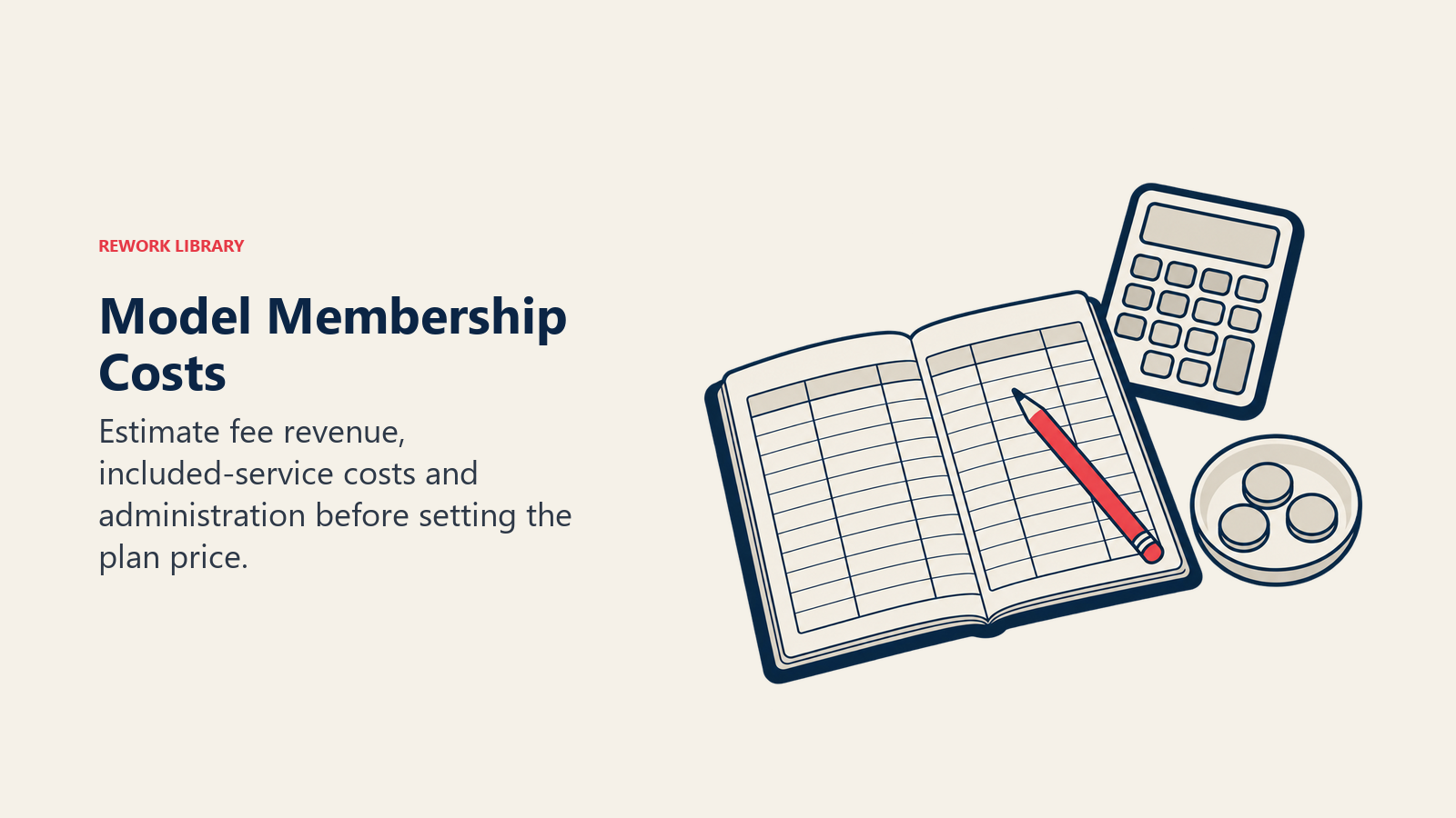 Model Membership Costs illustrated with a cost ledger and calculator