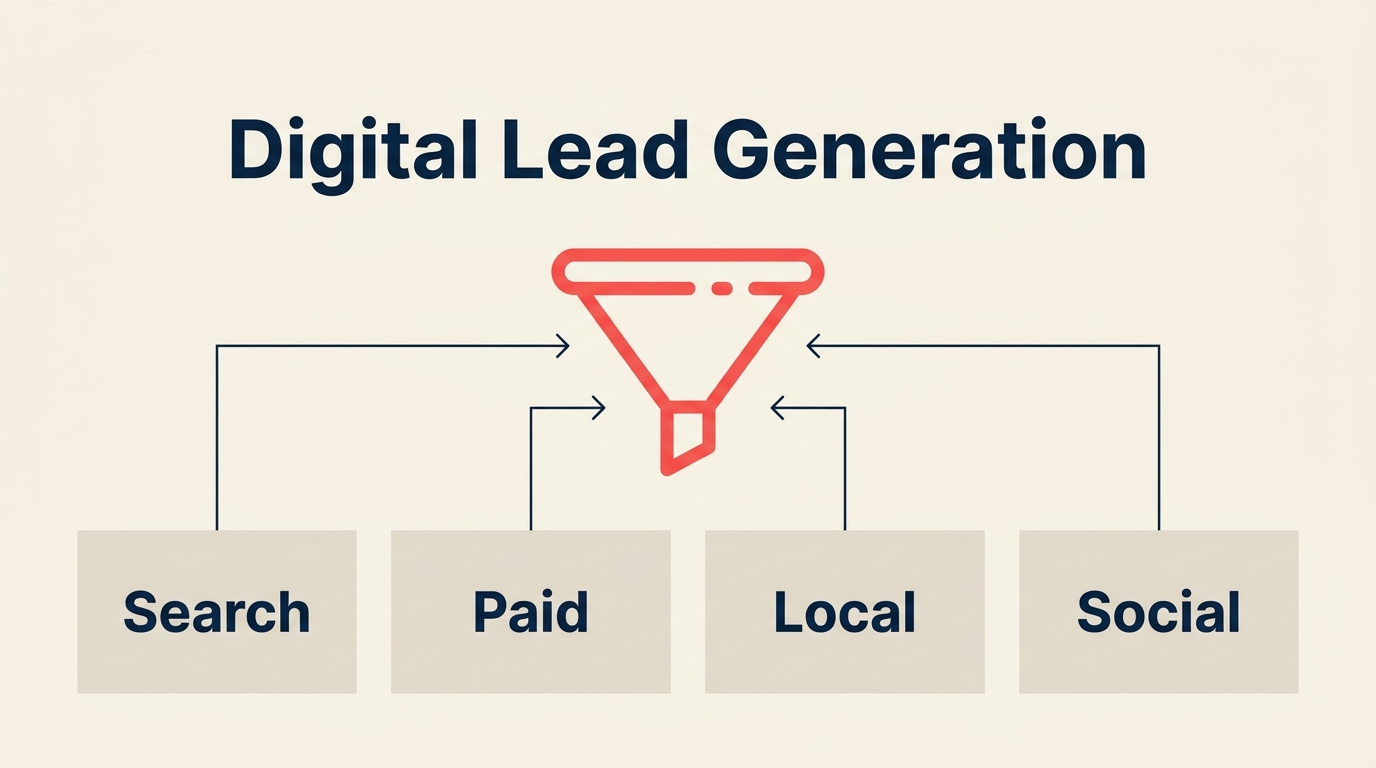 Digital lead generation framework for healthcare practices showing multi-channel patient acquisition