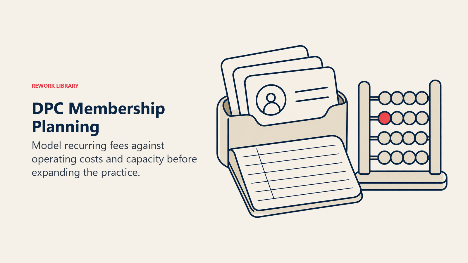 DPC Membership Planning illustrated with membership cards and cost-planning ledger