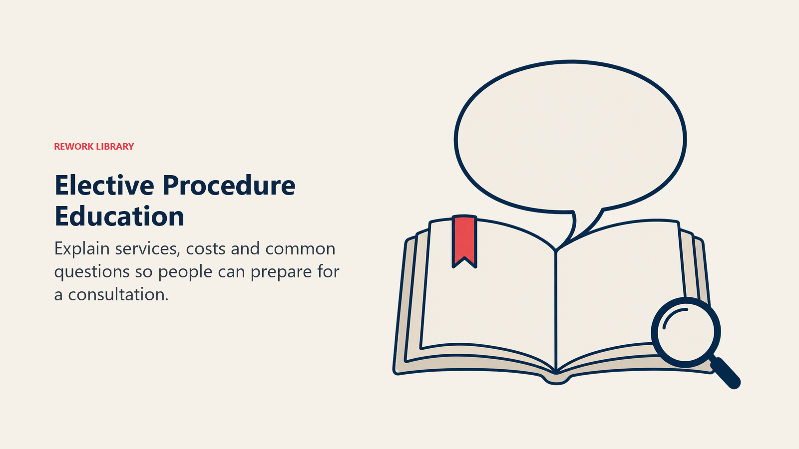 Elective Procedure Education illustrated with educational booklet with question bubble