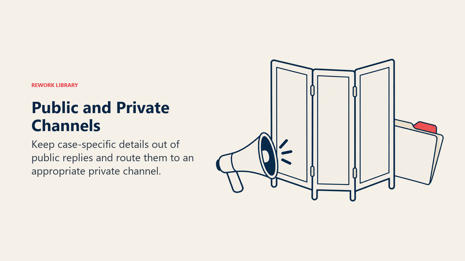 Public and Private Channels illustrated by a privacy screen separating public megaphone from protected folder illustrates a boundary, not legal certification