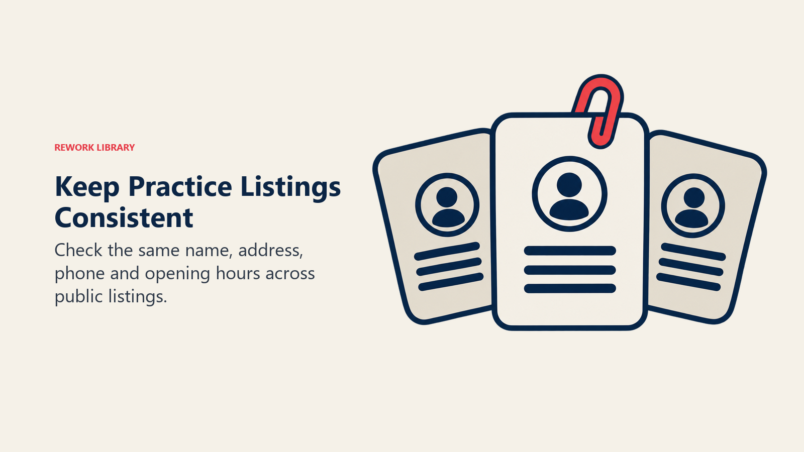 Keep Practice Listings Consistent illustrated by matching records.