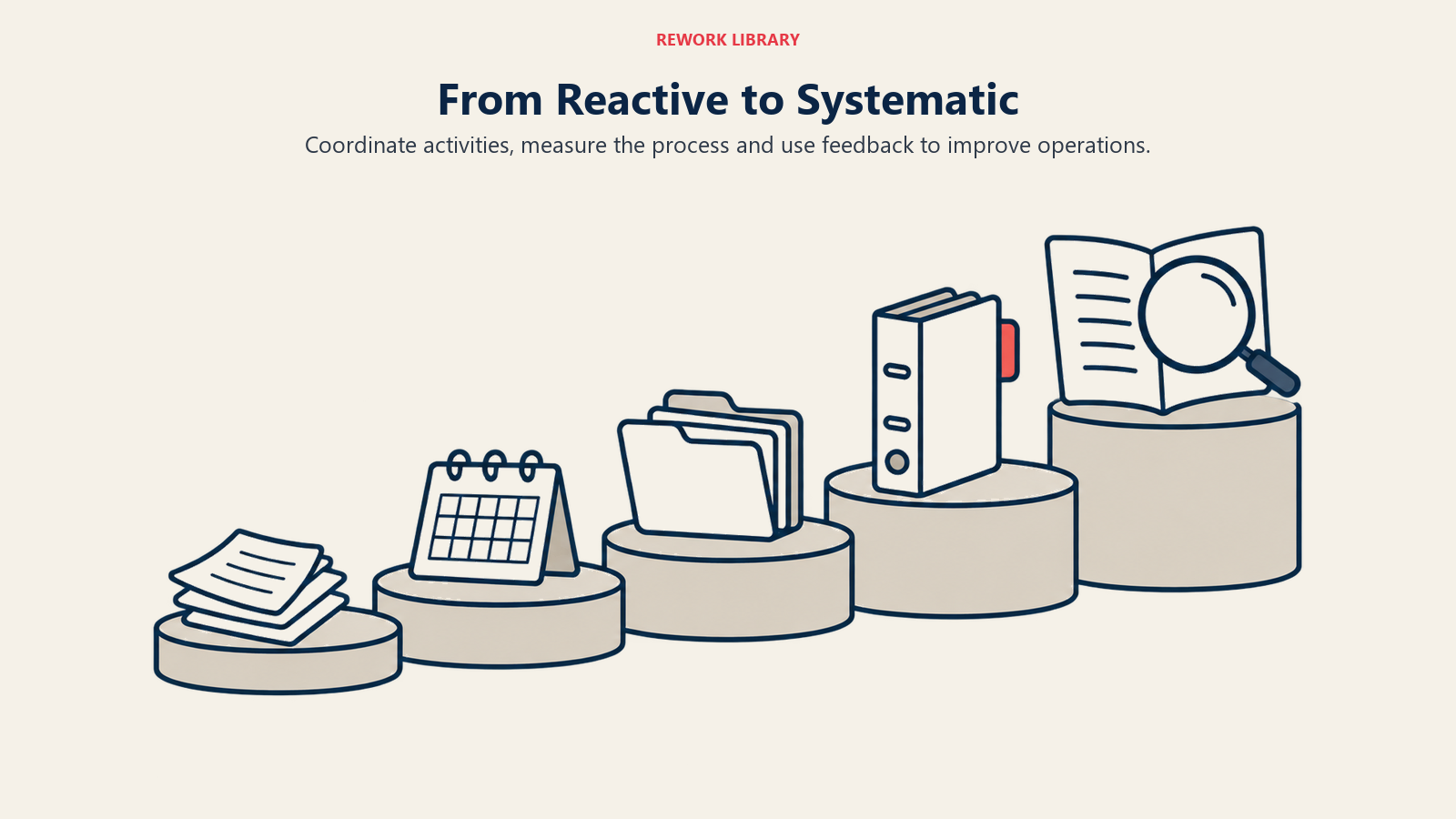 From Reactive to Systematic illustrated by five-stage staircase.
