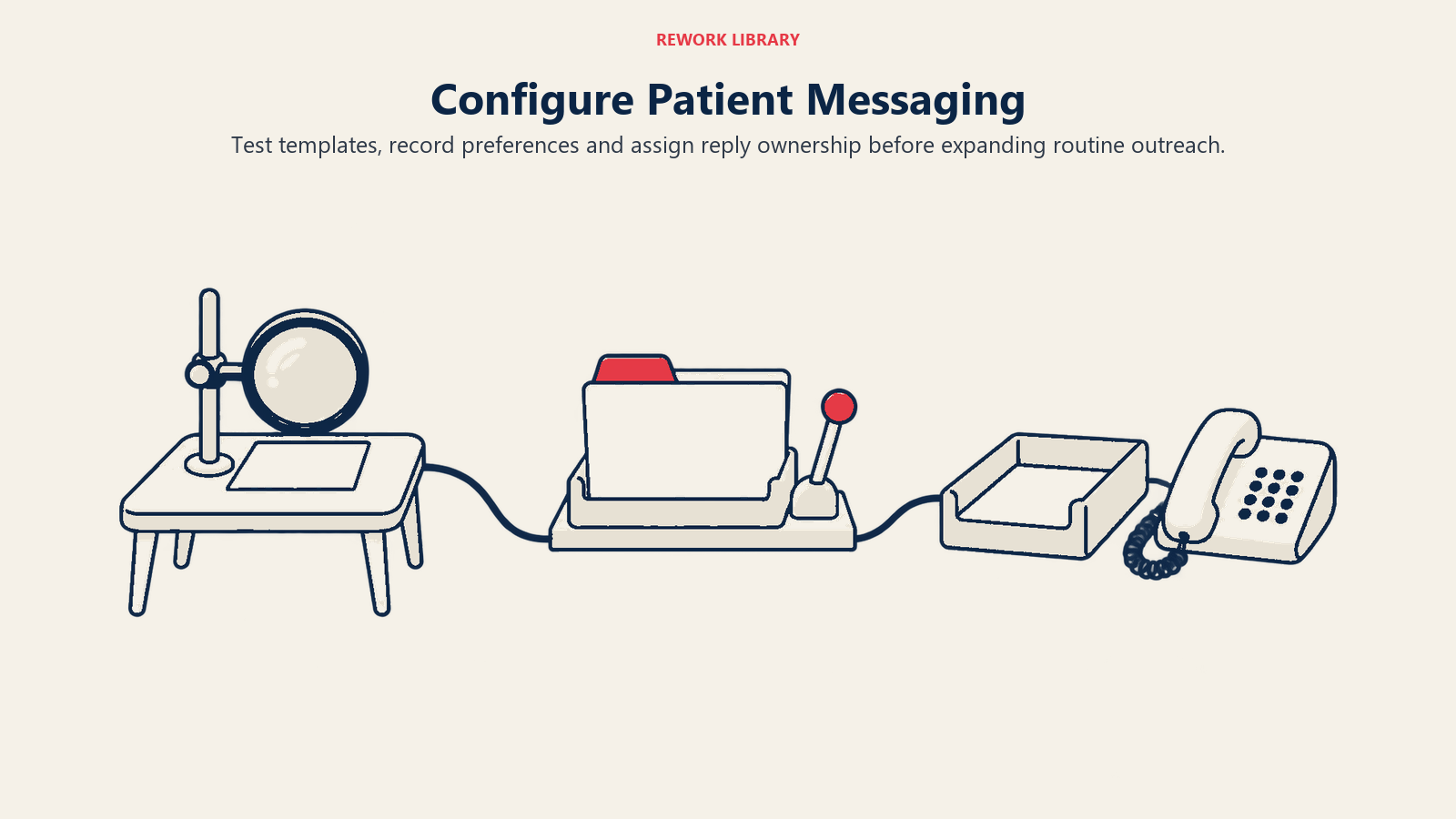 Patient messaging rollout with template testing, preference review and staffed reply handling