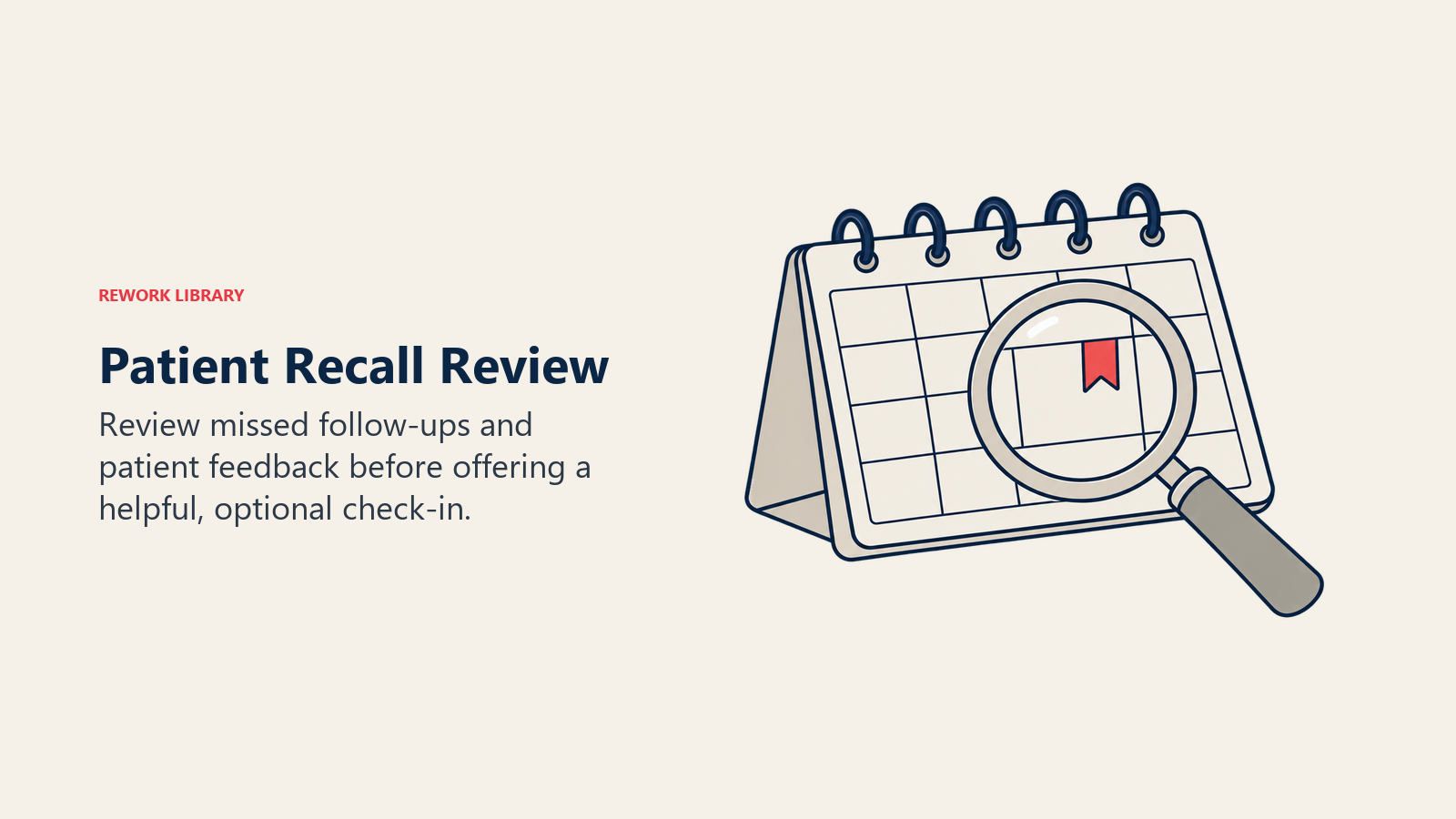 Patient Recall Review illustrated by magnifying glass and calendar.