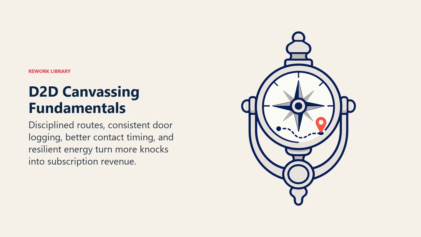D2D Canvassing Fundamentals shown as door knocker compass