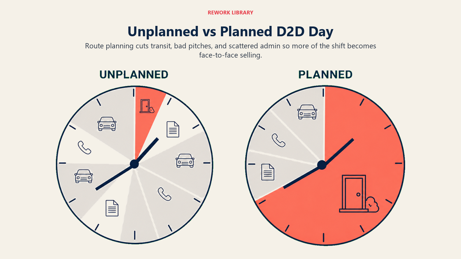 Unplanned versus planned D2D day compared by selling time and time leakage