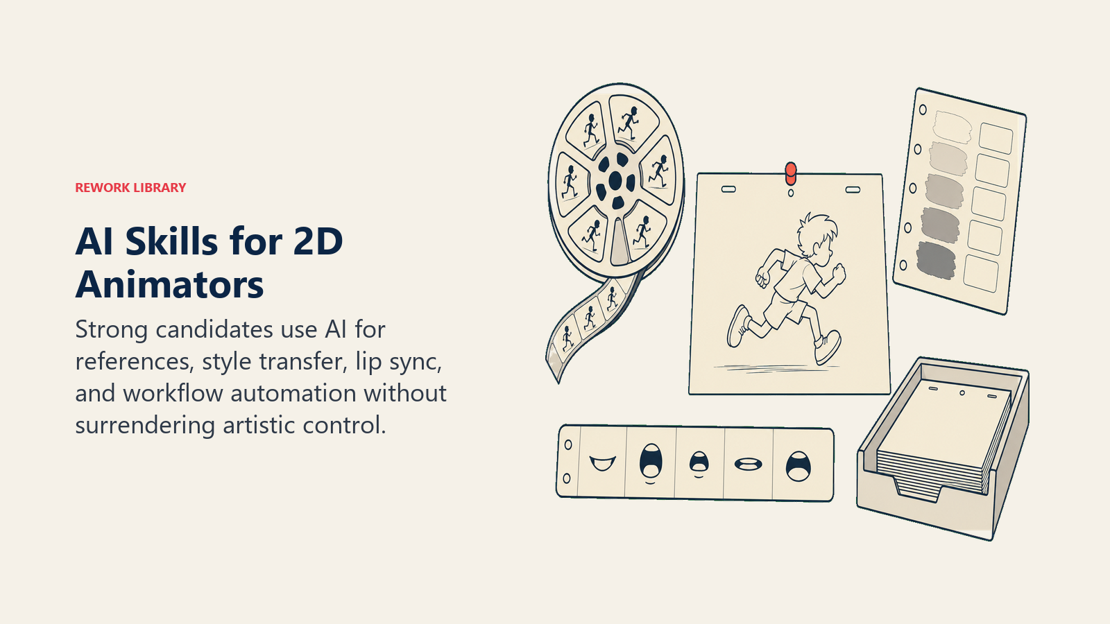 AI Skills for 2D Animators shown as motion reference, style transfer, lip sync, and export tools