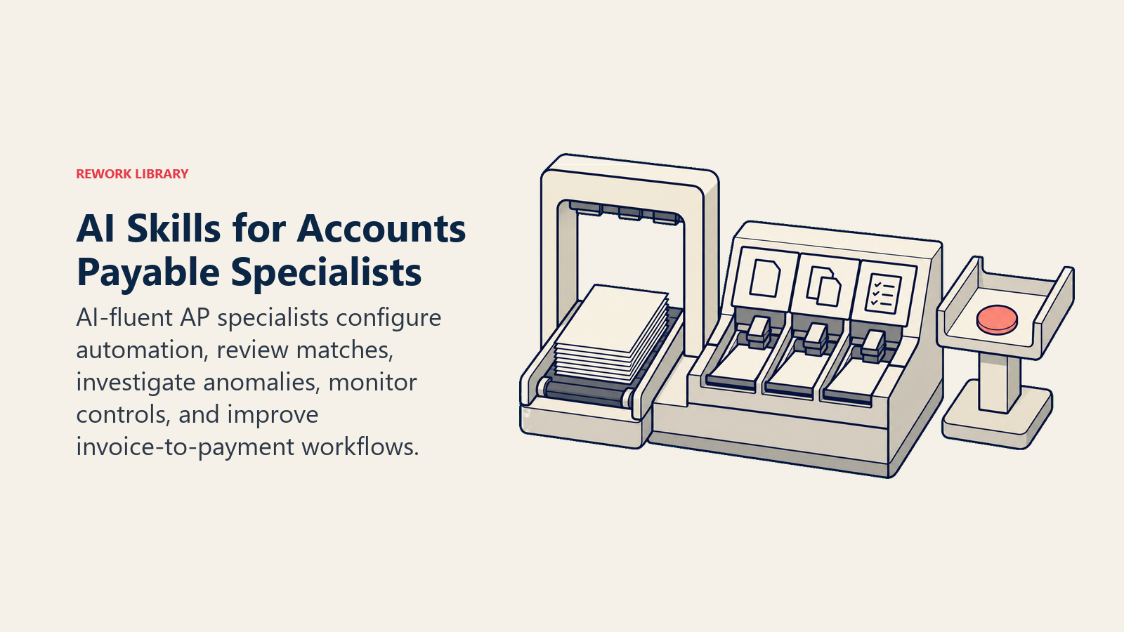 AI skills for Accounts Payable Specialists shown as an invoice control station with exception handling
