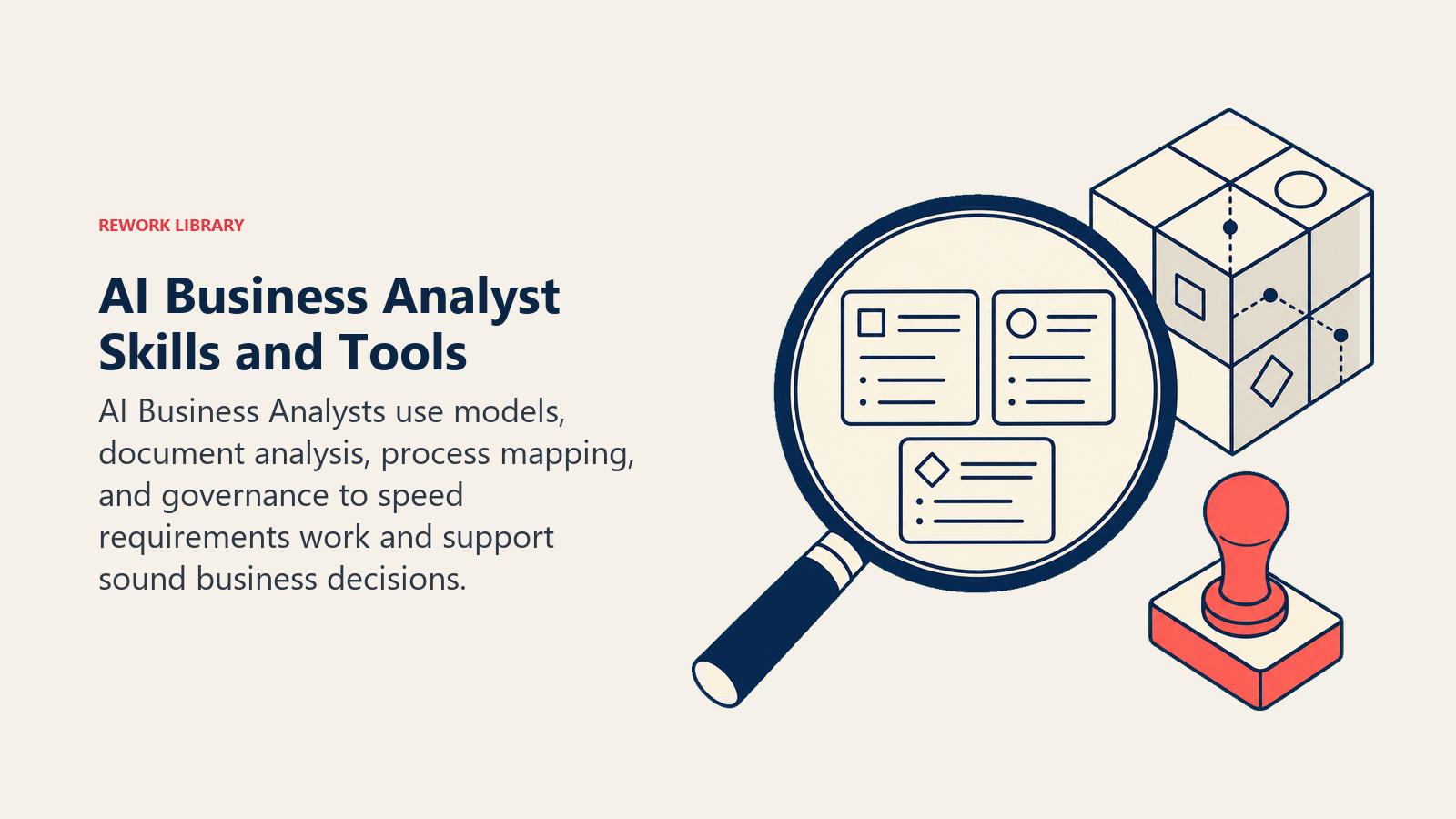 AI Business Analyst skills and tools shown as an analyst workbench for requirements, model analysis, and validation