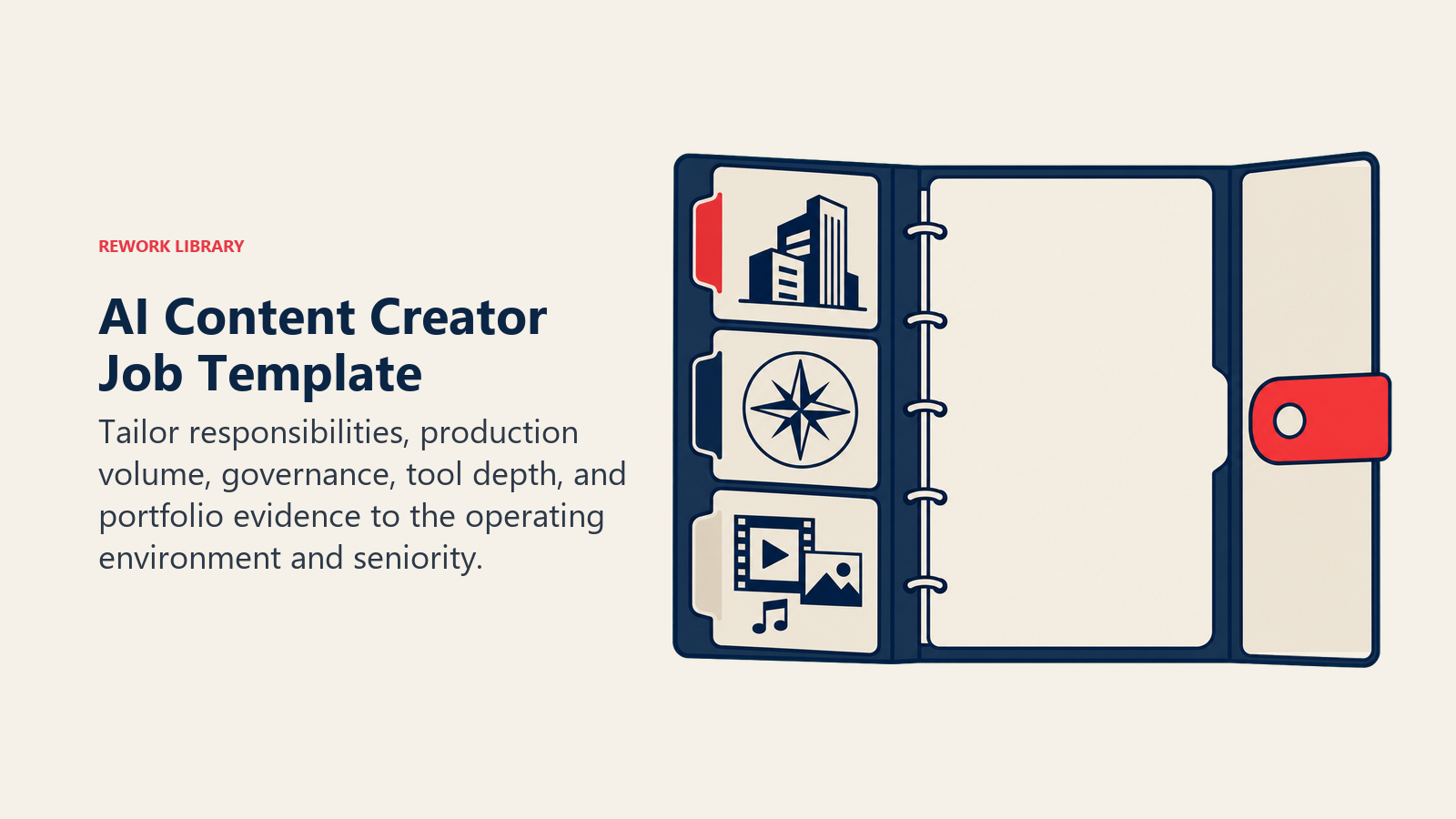 AI content creator job template shown as a configurable role folio for agency, in-house, and specialist contexts