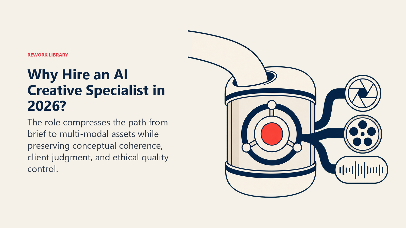 Why hire an AI Creative Specialist in 2026 shown as a creative compression chamber preserving quality across multiple media formats