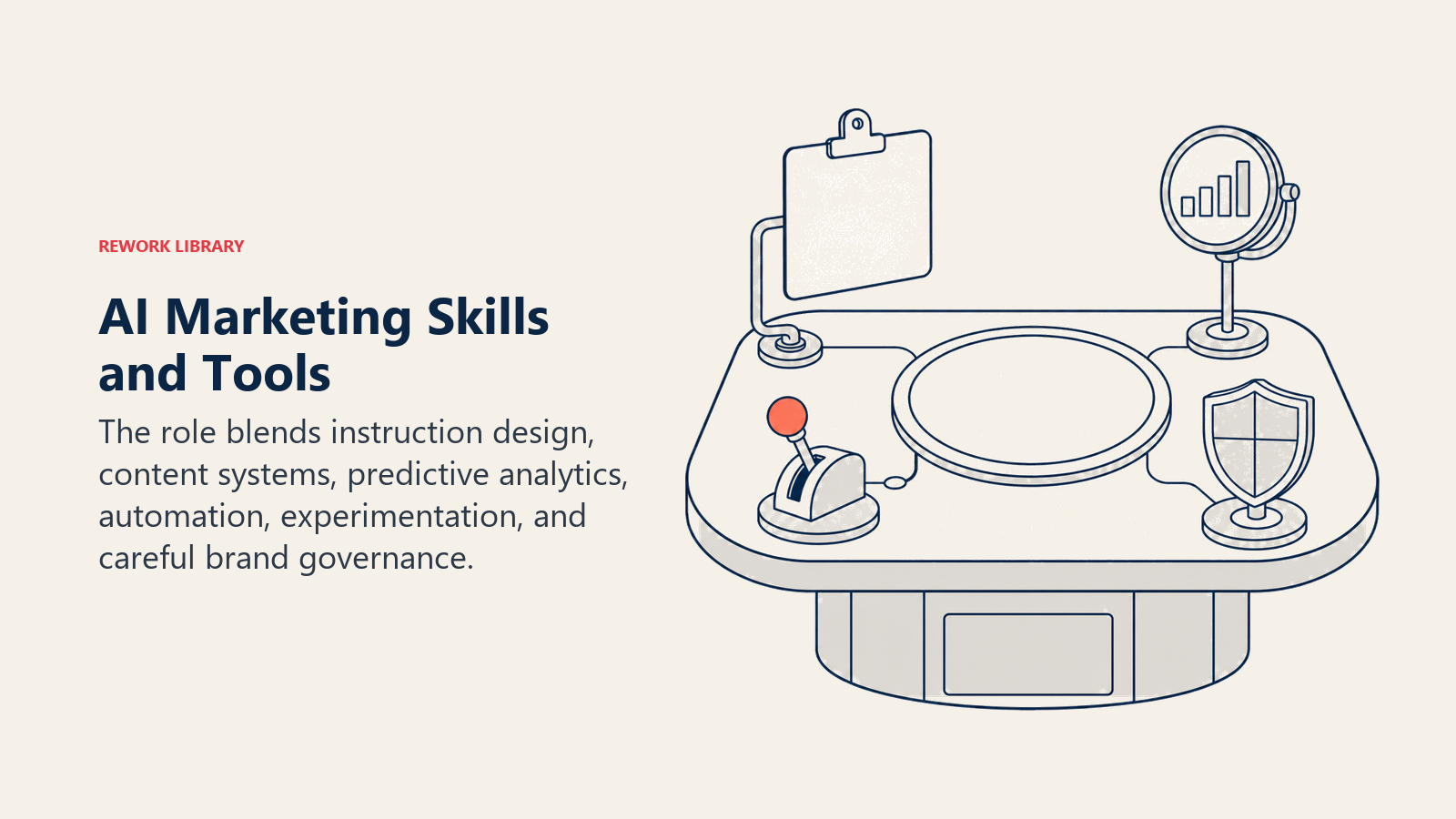 AI Marketing Skills and Tools illustrated with modular campaign workbench
