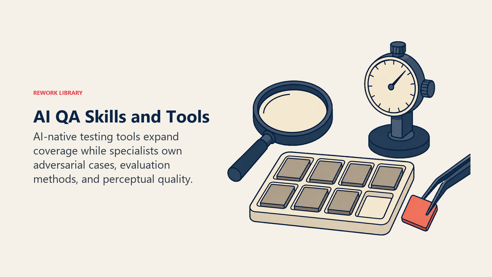 AI QA skills and tools represented by a testing workbench with an isolated anomaly