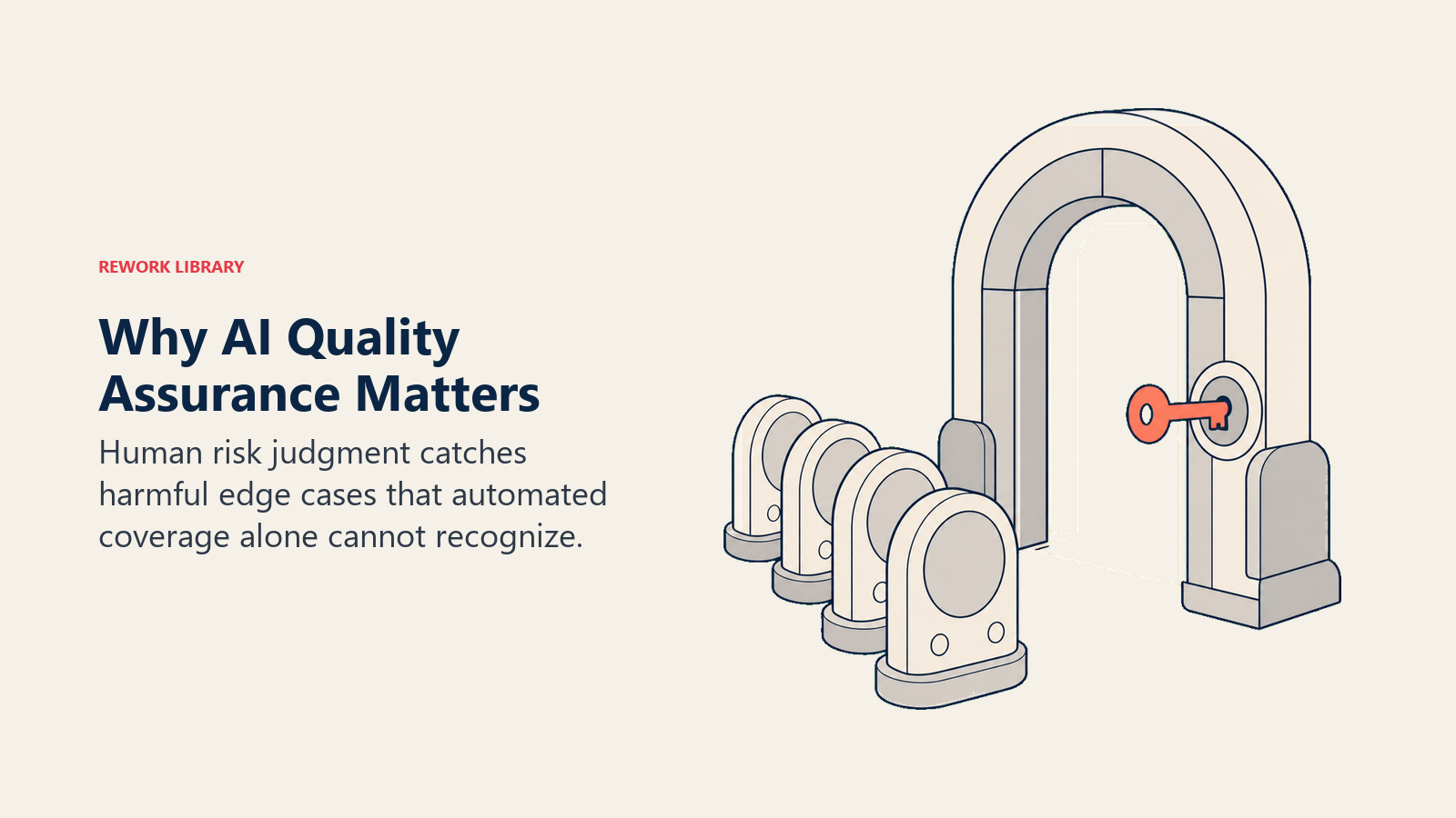 Why AI quality assurance matters shown as a human judgment key opening a safe release gate