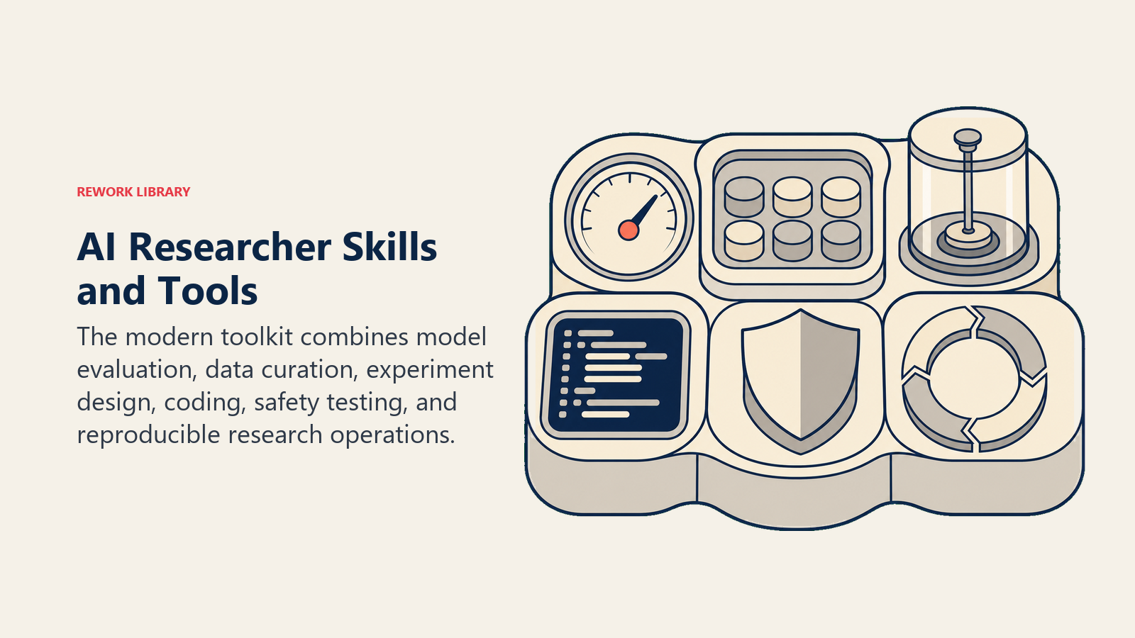 AI researcher skills and tools arranged as one modular experiment workbench