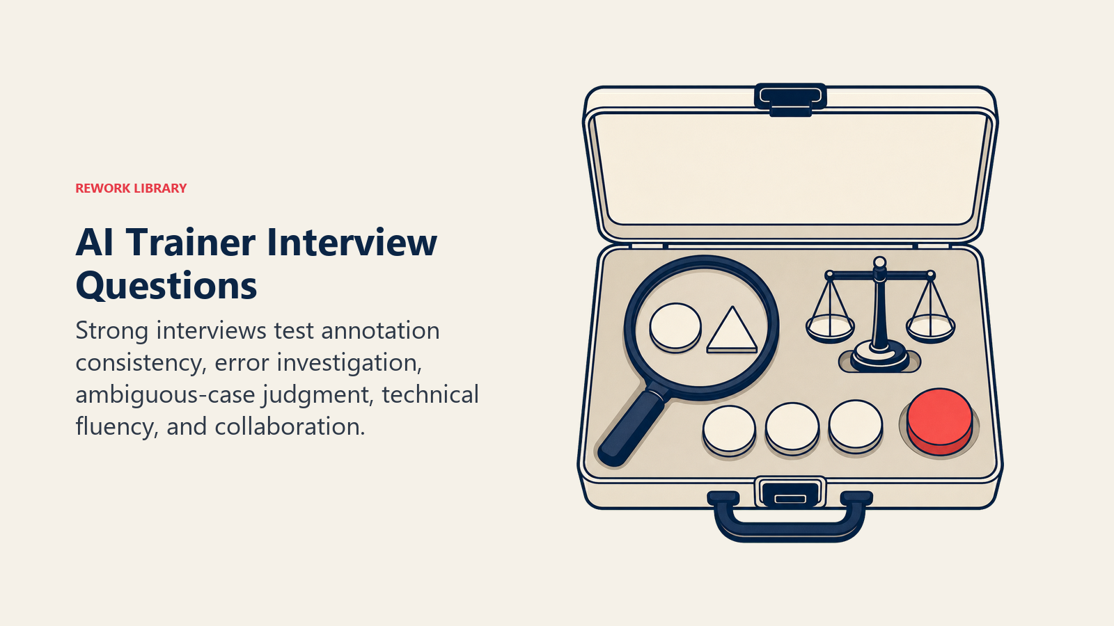 AI Trainer interview questions represented by a structured assessment kit for judgment, quality, and technical skills
