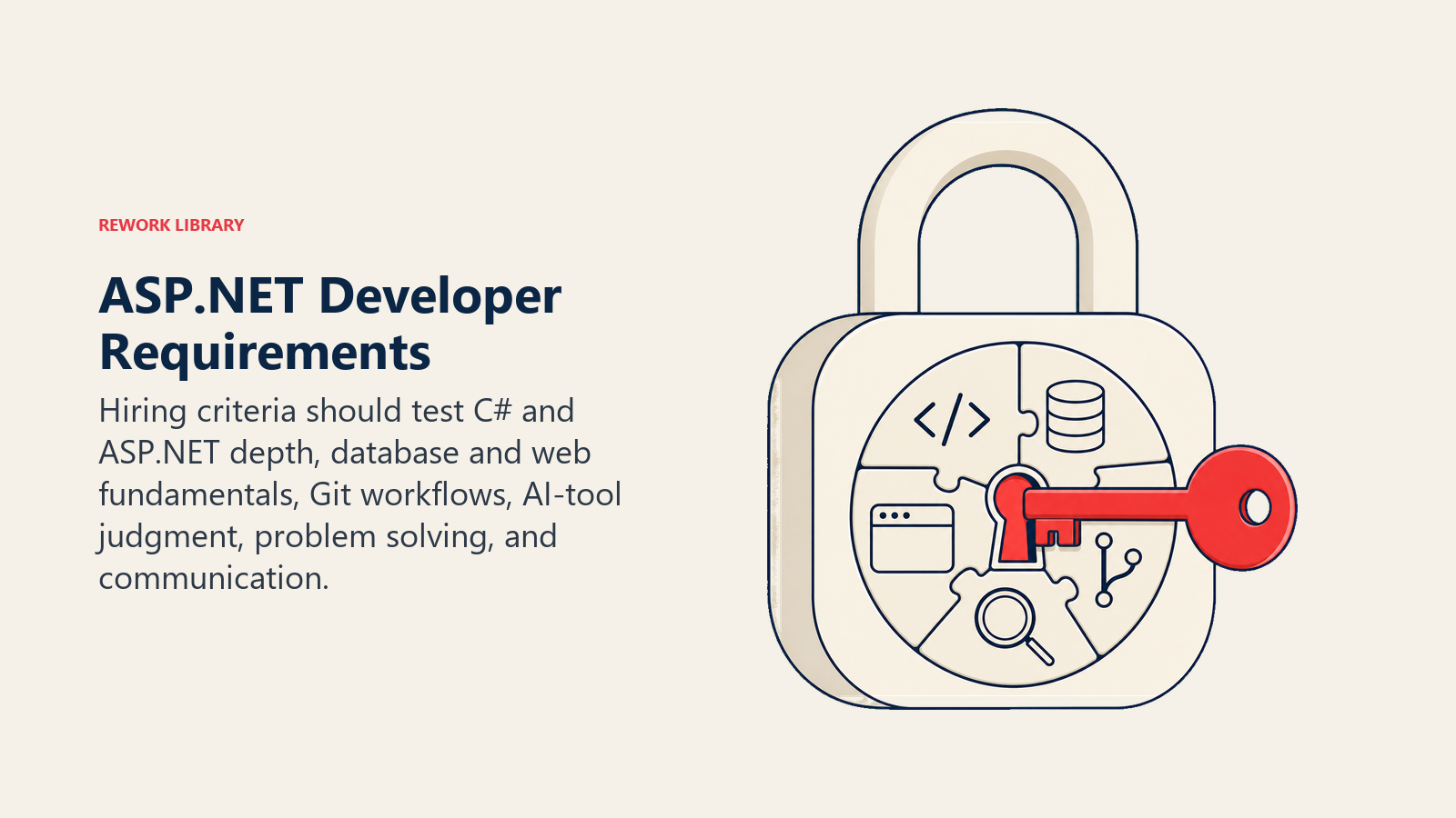 ASP.NET Developer Requirements illustrated with skills lock and key