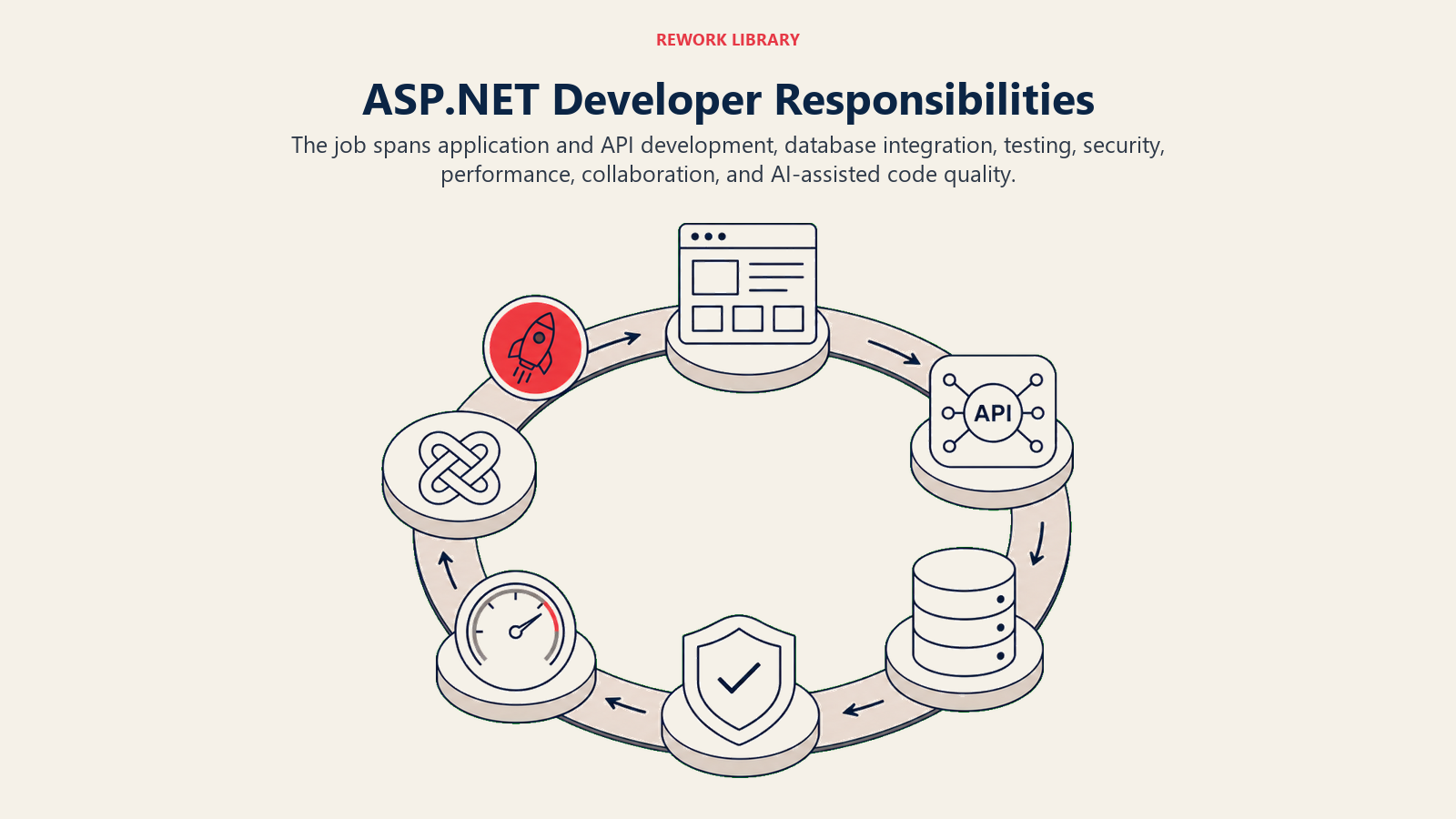 ASP.NET Developer Responsibilities illustrated with engineering responsibility flywheel