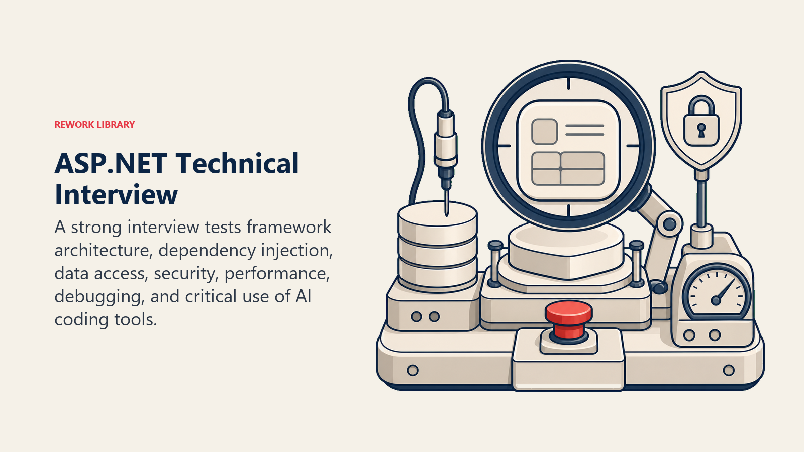 ASP.NET Technical Interview illustrated with technical interview test bench