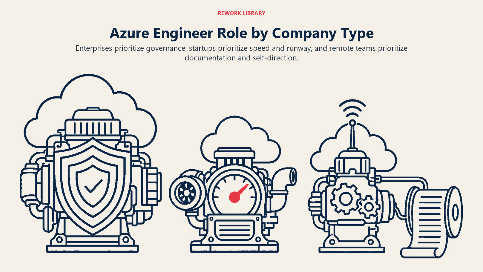 Azure Engineer Role by Company Type illustrated with three cloud engines